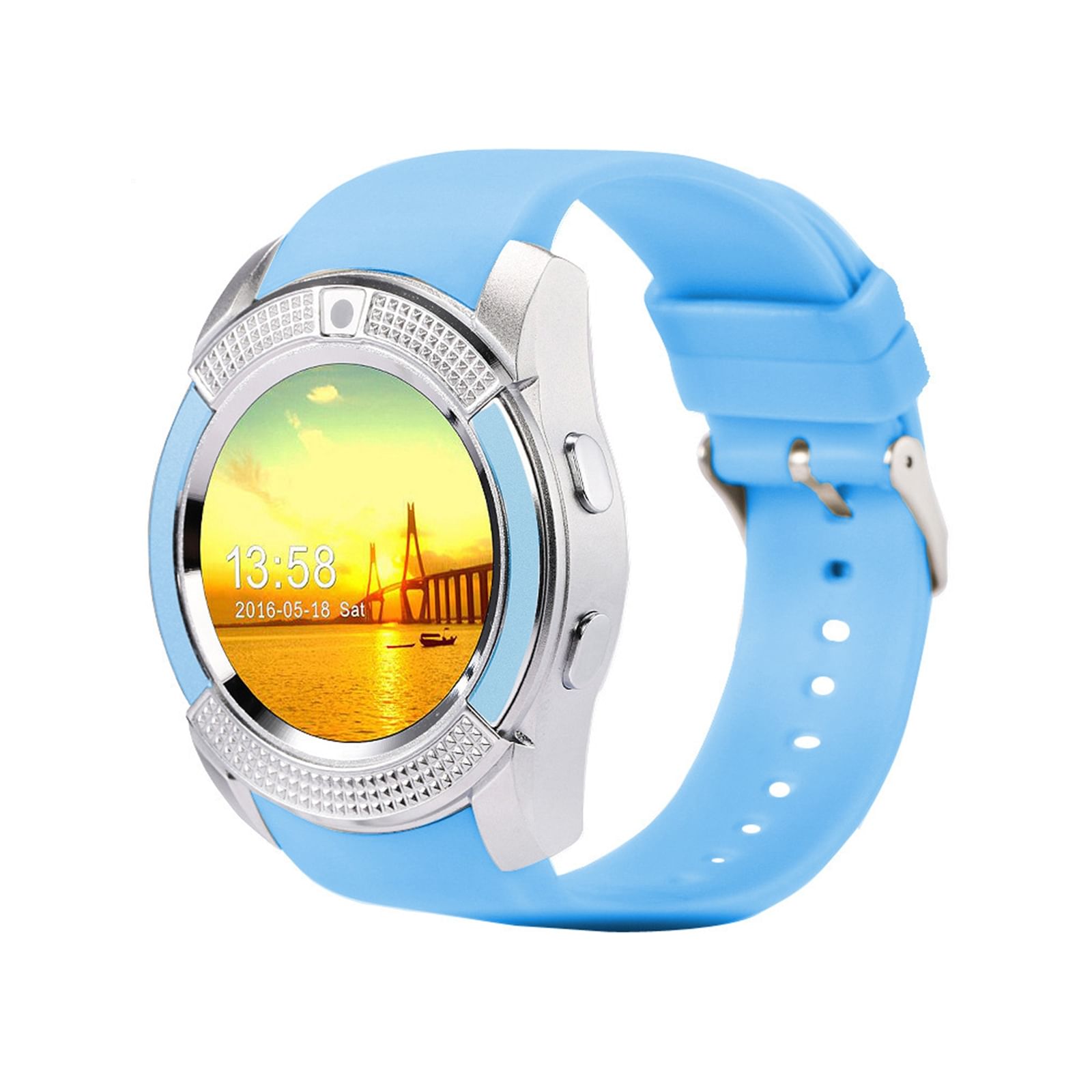 V8 Men Women Smart Watch Sleeping Monitoring Pedometer With 1.22 Inch Round Screen HD Camera Fitness Watch blue