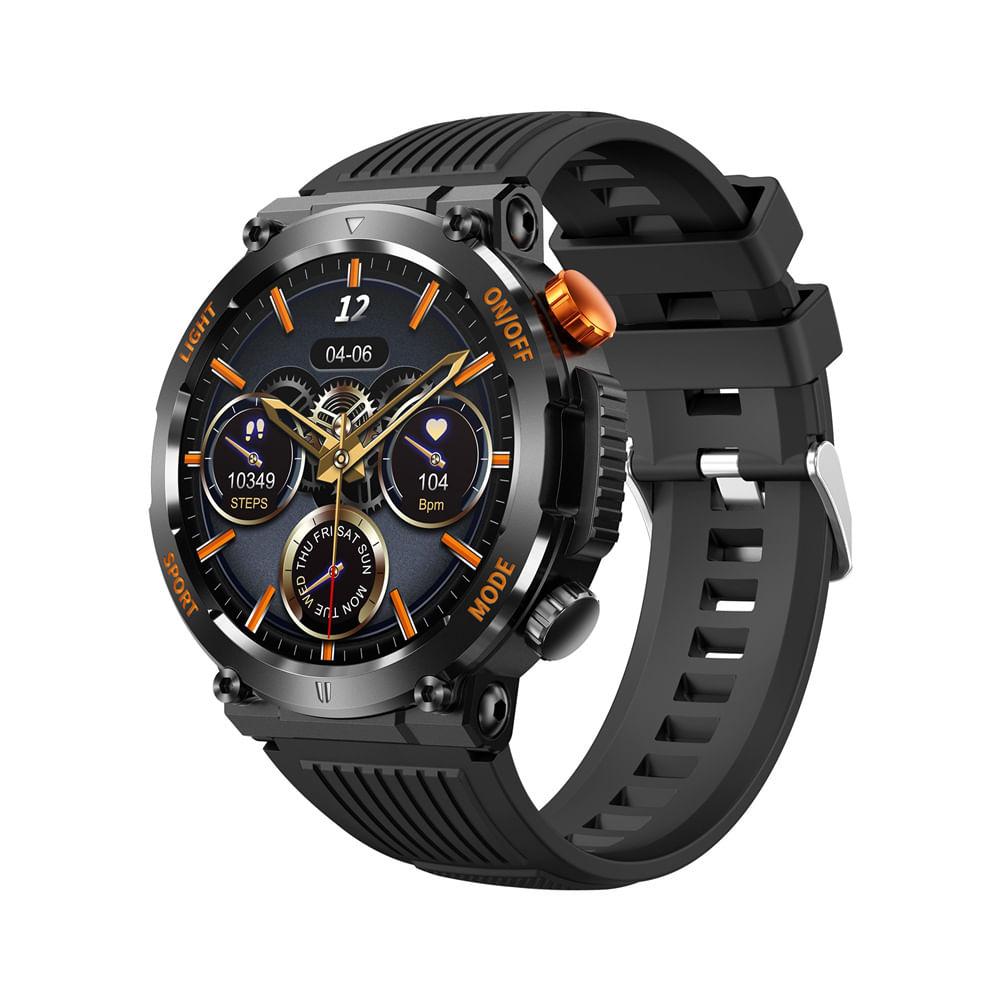 HT17 1.46 Inch Smart Watch With LED Flashlight Compass Heart Rate Sleep Monitor Fitness Tracker IP67 Waterproof Sports Smartwatch black