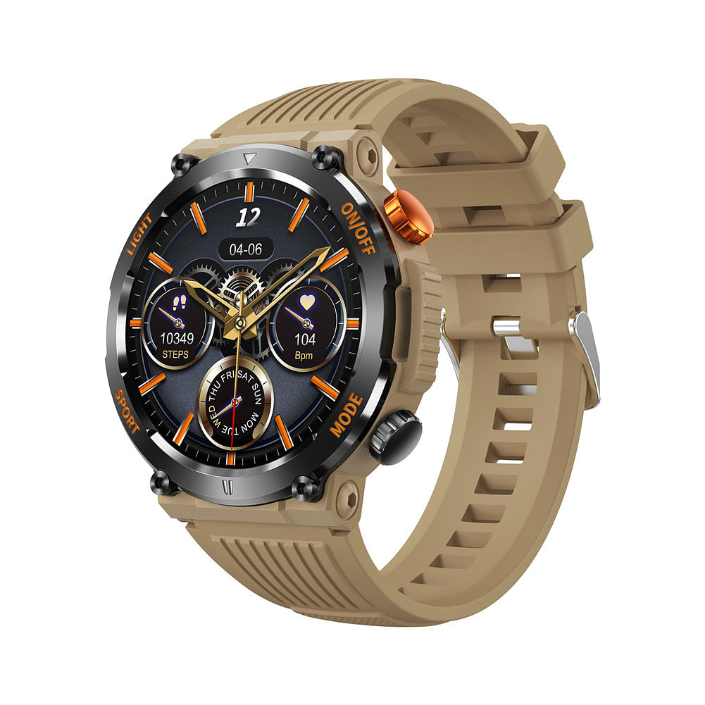 HT17 1.46 Inch Smart Watch With LED Flashlight Compass Heart Rate Sleep Monitor Fitness Tracker IP67 Waterproof Sports Smartwatch khaki