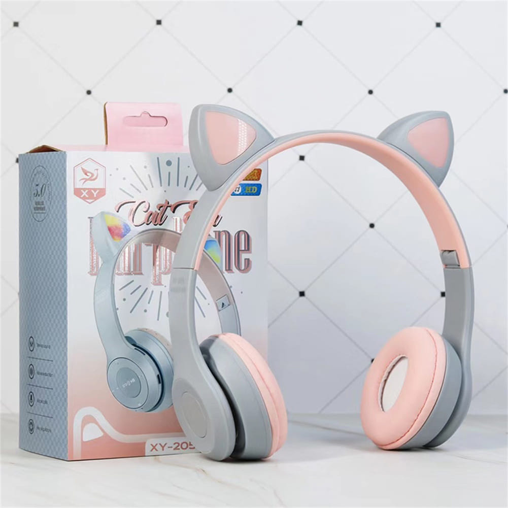 P47 Kids Headphones With Cat Ear RGB Led Light Up Foldable Over-Ear Headphones With AUX 3.5mm Wireless Headset Purple - Image 3