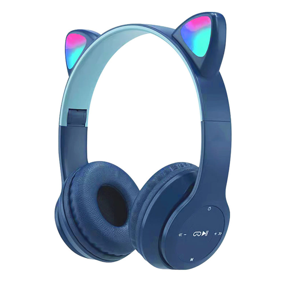 P47 Kids Headphones With Cat Ear RGB Led Light Up Foldable Over-Ear Headphones With AUX 3.5mm Wireless Headset Purple - Image 6
