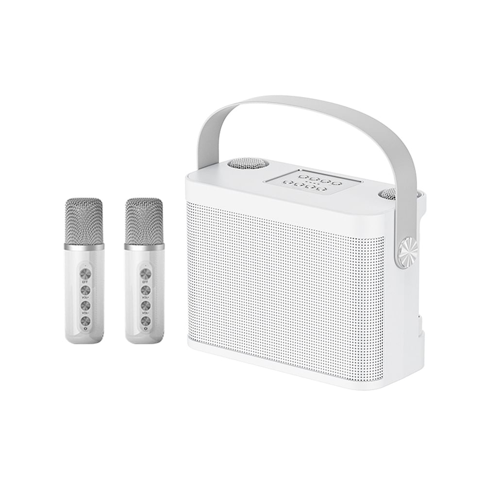 Ys-219 Karaoke Machine With Dual Microphones Change Voice Functions Portable Speaker Studio Subwoofer AUX TF Card U Disk Player For Party Meeting White