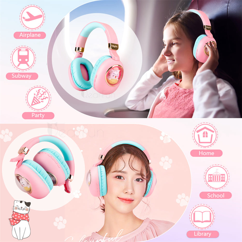 Kids Headphones With Mic LED Light Up 3D Cat Wireless Kids Headphones Adjustable Headband Over Ear Headsets White - Image 4