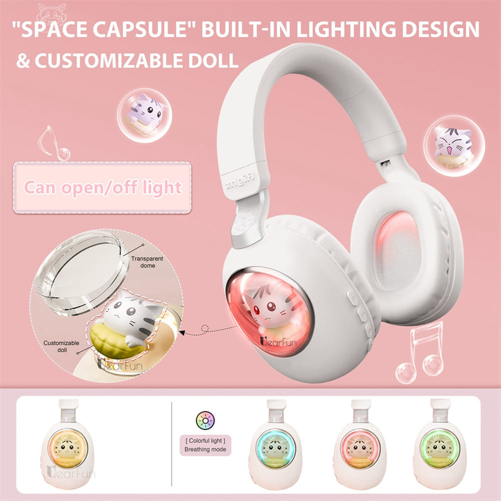 Kids Headphones With Mic LED Light Up 3D Cat Wireless Kids Headphones Adjustable Headband Over Ear Headsets black - Image 6