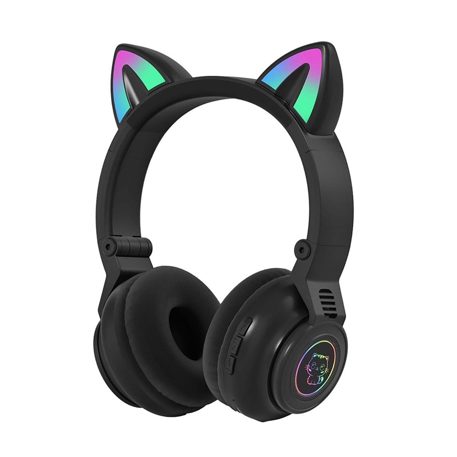 STN26 Headphones With Built-in Microphone Colorful Lights Cat Ear Shape Over Ear Wireless Headphones For Boys Girls Kids black