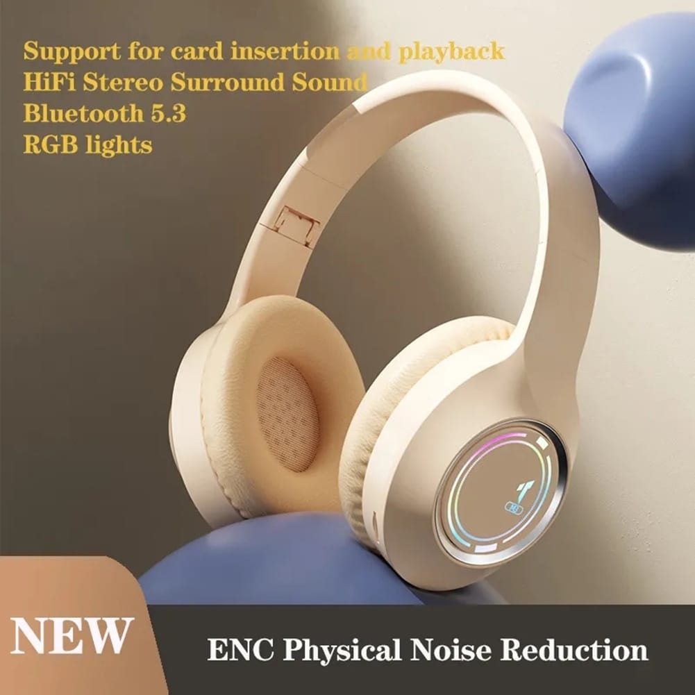 Wireless Headphones Over Ear Stereo Sound Lighting Earphones Foldable Gaming Headset For Laptop PC Computer Mobile Phone Tablet White - Image 6