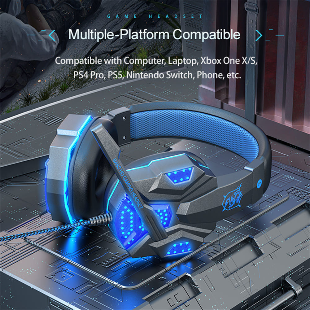SY830MV Wired Headset Noise Canceling Stereo Headphones Over Ear Headphones With Cool LED Lighting For Cell Phone Gaming Computer Laptop dark blue - Image 2