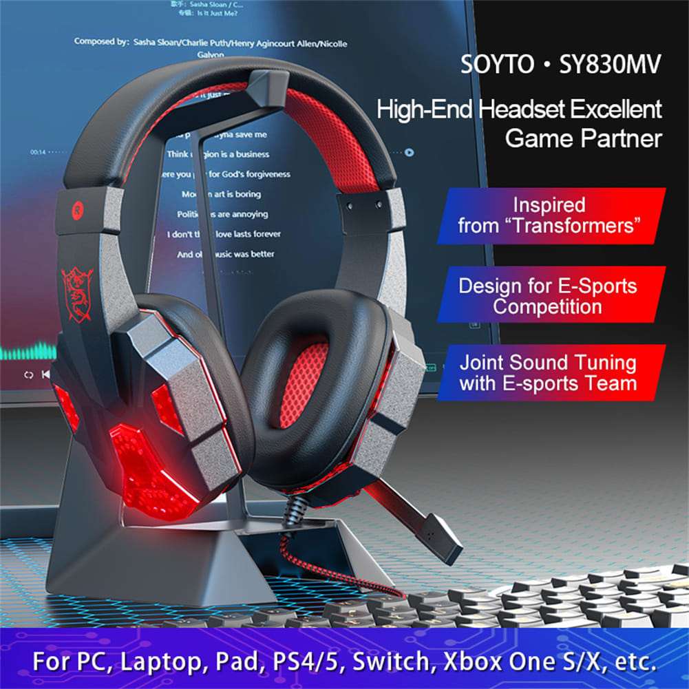 SY830MV Wired Headset Noise Canceling Stereo Headphones Over Ear Headphones With Cool LED Lighting For Cell Phone Gaming Computer Laptop dark blue - Image 7