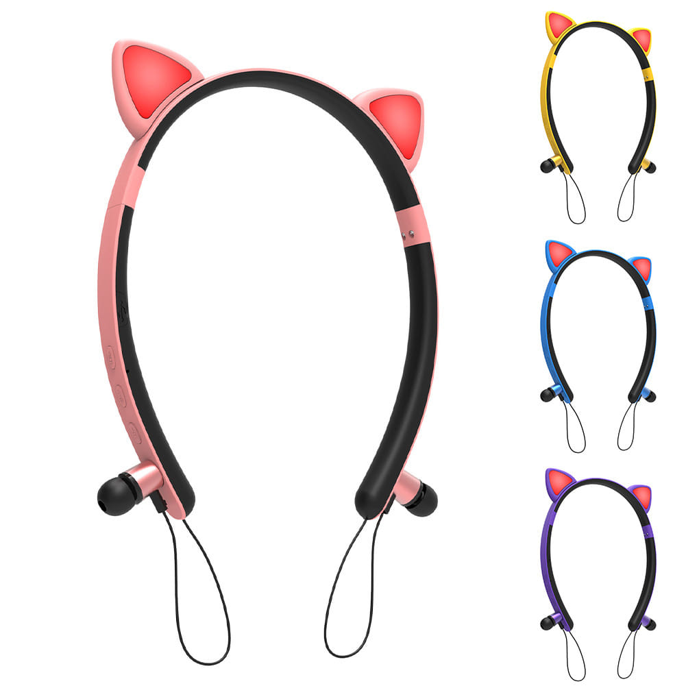 Wireless Earbuds Sweatproof Noise Canceling Earphones Glowing Cartoon Cat Ears Hair Band Headset For Smart Phone Computer Laptop sky blue cat ears glowing - Image 3