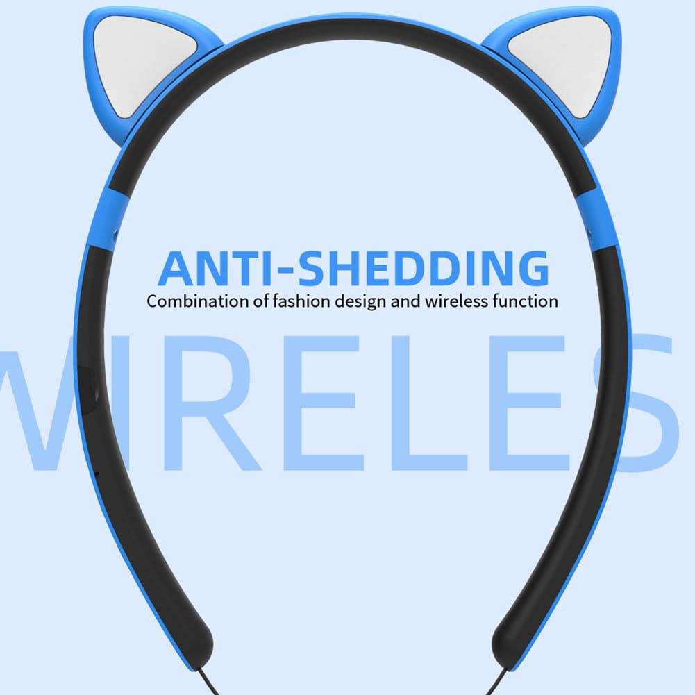 Wireless Earbuds Sweatproof Noise Canceling Earphones Glowing Cartoon Cat Ears Hair Band Headset For Smart Phone Computer Laptop Lemon yellow cat ears glow - Image 6