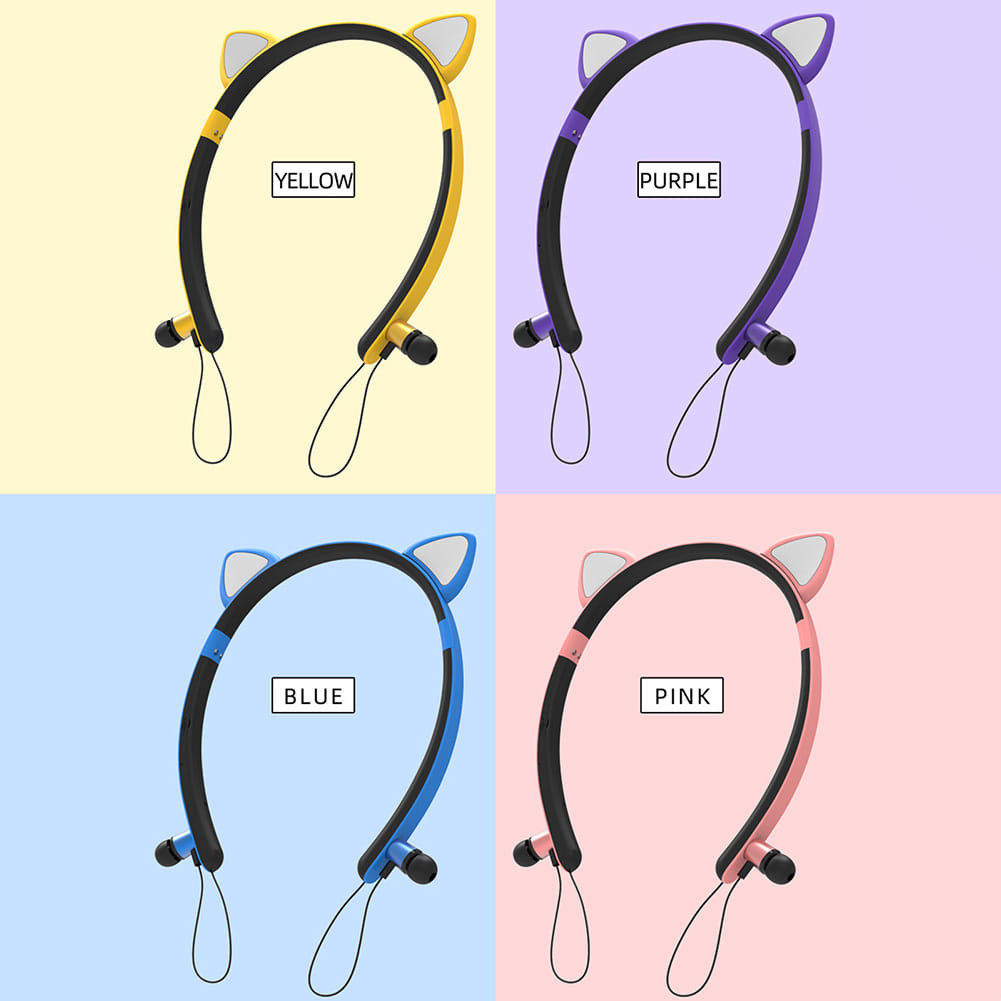 Wireless Earbuds Sweatproof Noise Canceling Earphones Glowing Cartoon Cat Ears Hair Band Headset For Smart Phone Computer Laptop Sakura Pink Cat Ears Glow - Image 2