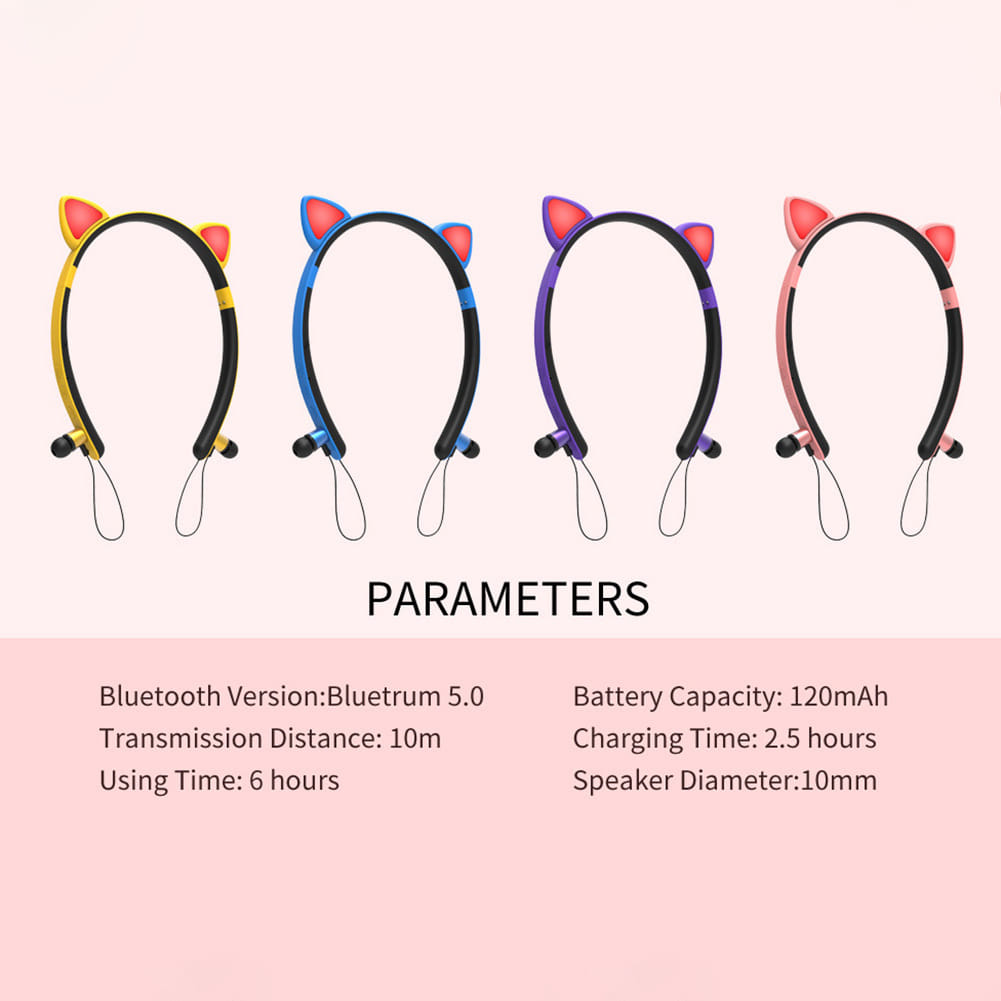 Wireless Earbuds Sweatproof Noise Canceling Earphones Glowing Cartoon Cat Ears Hair Band Headset For Smart Phone Computer Laptop Sakura Pink Cat Ears Glow - Image 5