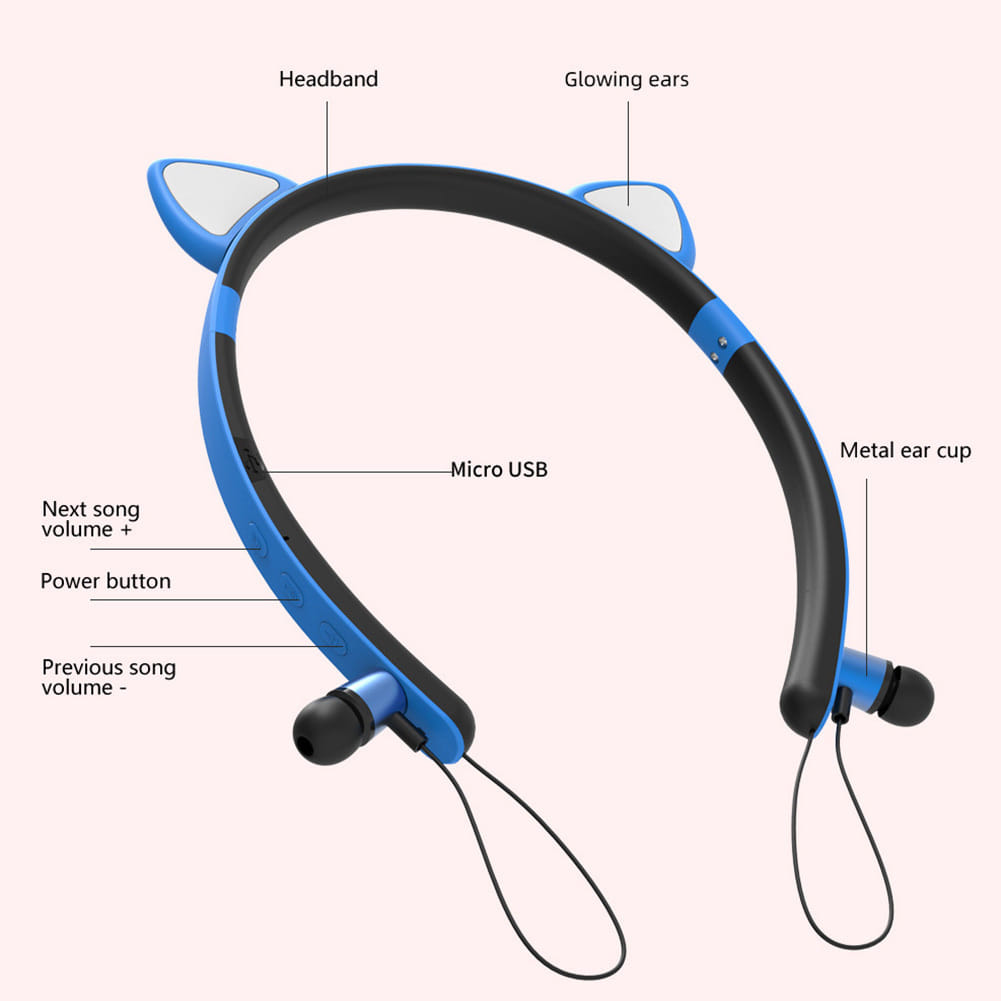 Wireless Earbuds Sweatproof Noise Canceling Earphones Glowing Cartoon Cat Ears Hair Band Headset For Smart Phone Computer Laptop Sakura Pink Cat Ears Glow - Image 7