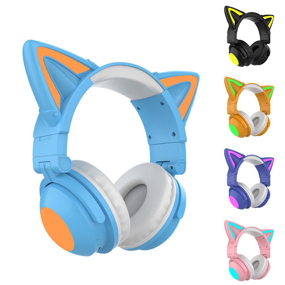 Wireless Cat Ear Headset Noise Canceling Longer Playtime Lighting Headphones over Ear Folding Headphones Purple - Image 3