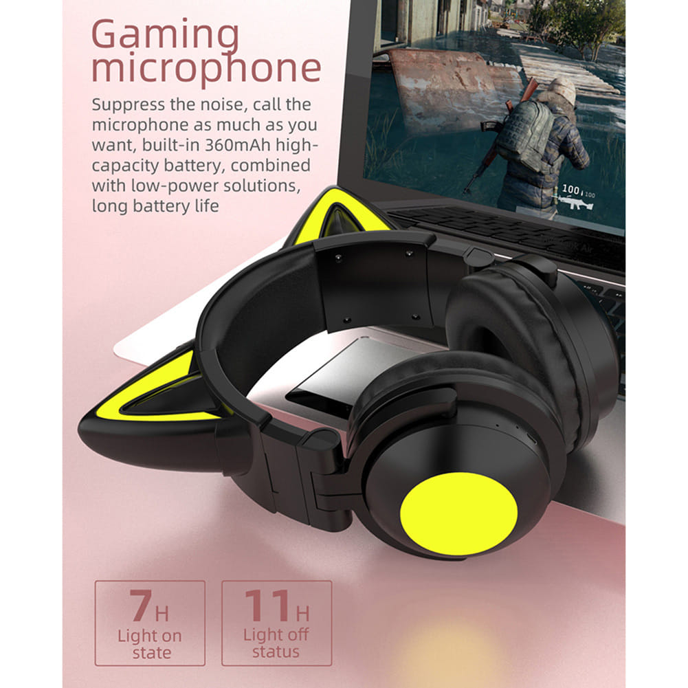 Wireless Cat Ear Headset Noise Canceling Longer Playtime Lighting Headphones over Ear Folding Headphones Purple - Image 4
