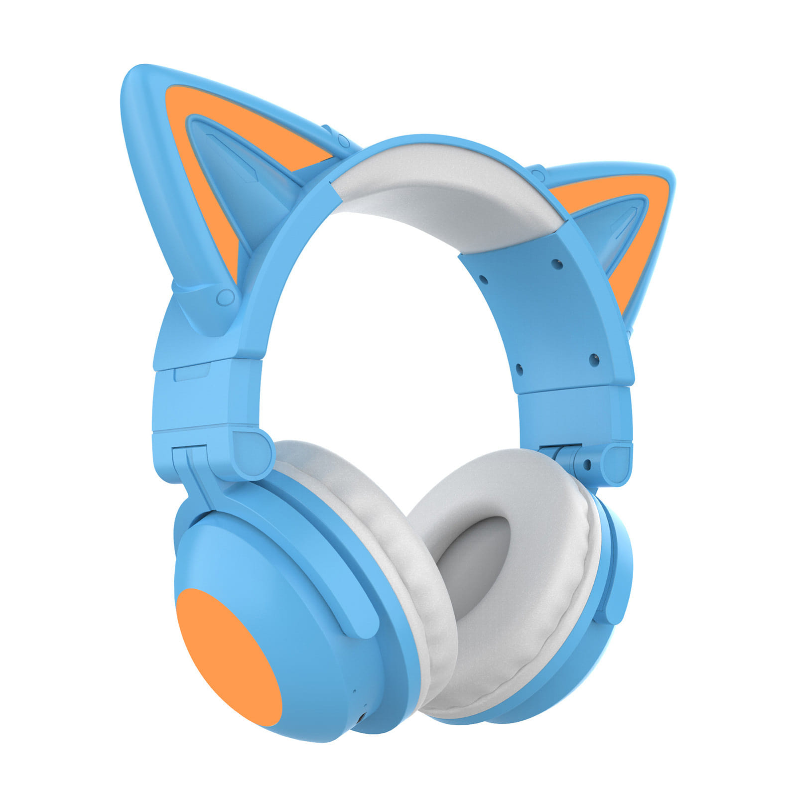 Wireless Cat Ear Headset Noise Canceling Longer Playtime Lighting Headphones over Ear Folding Headphones Blue