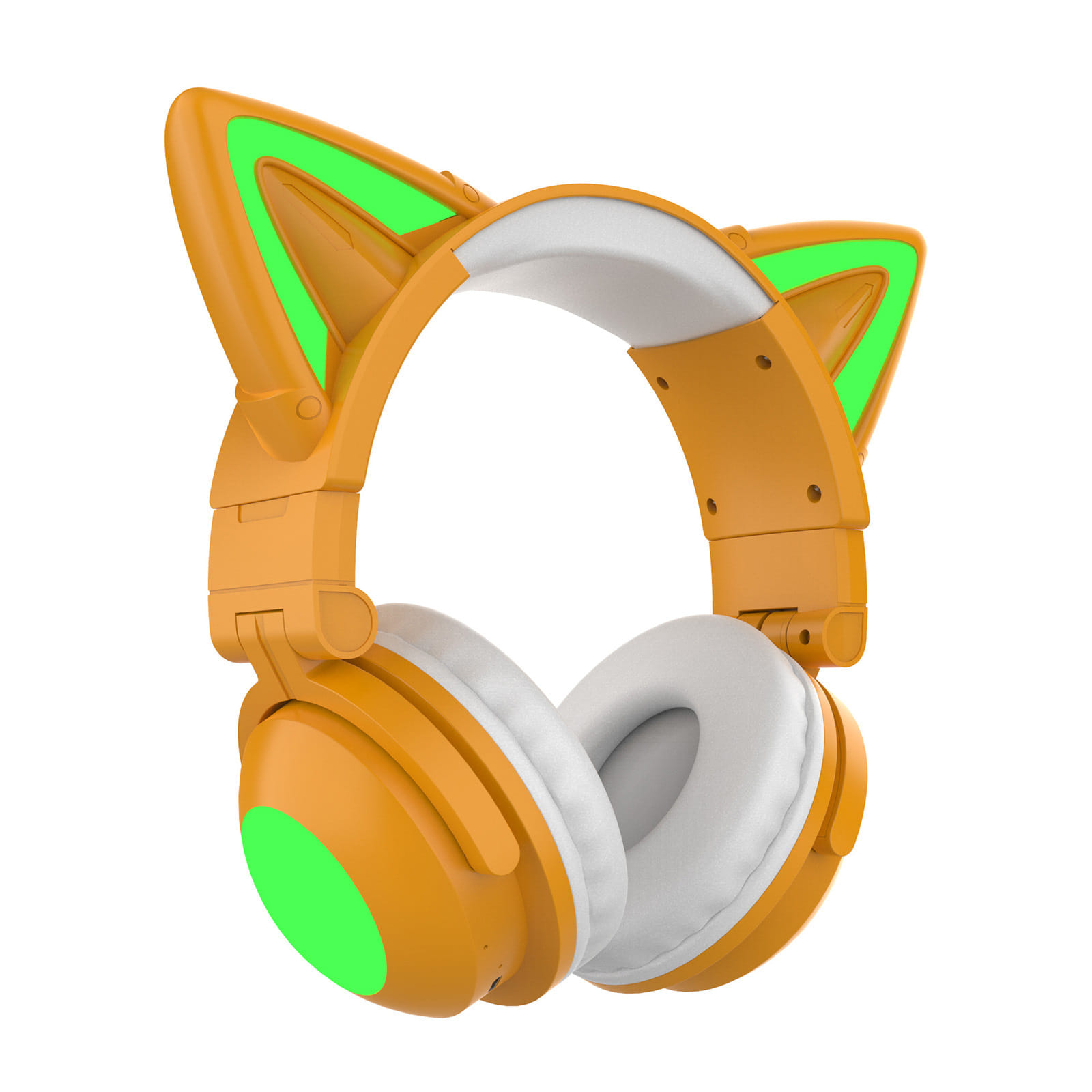 Wireless Cat Ear Headset Noise Canceling Longer Playtime Lighting Headphones over Ear Folding Headphones Yellow