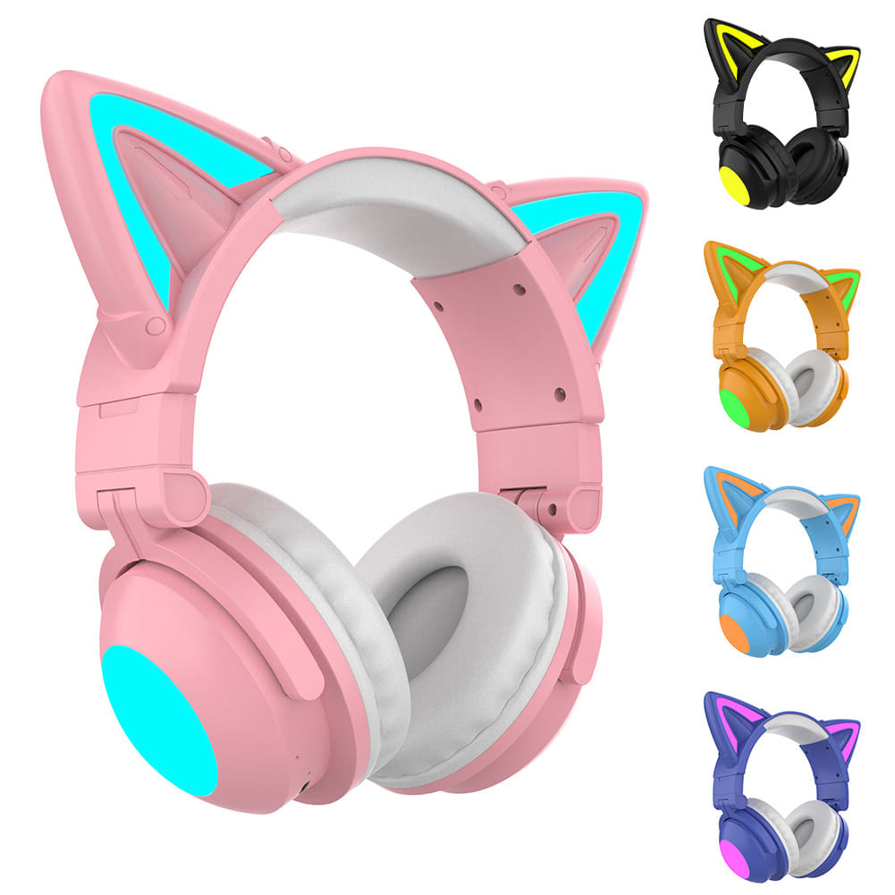 Wireless Cat Ear Headset Noise Canceling Longer Playtime Lighting Headphones over Ear Folding Headphones Yellow - Image 6