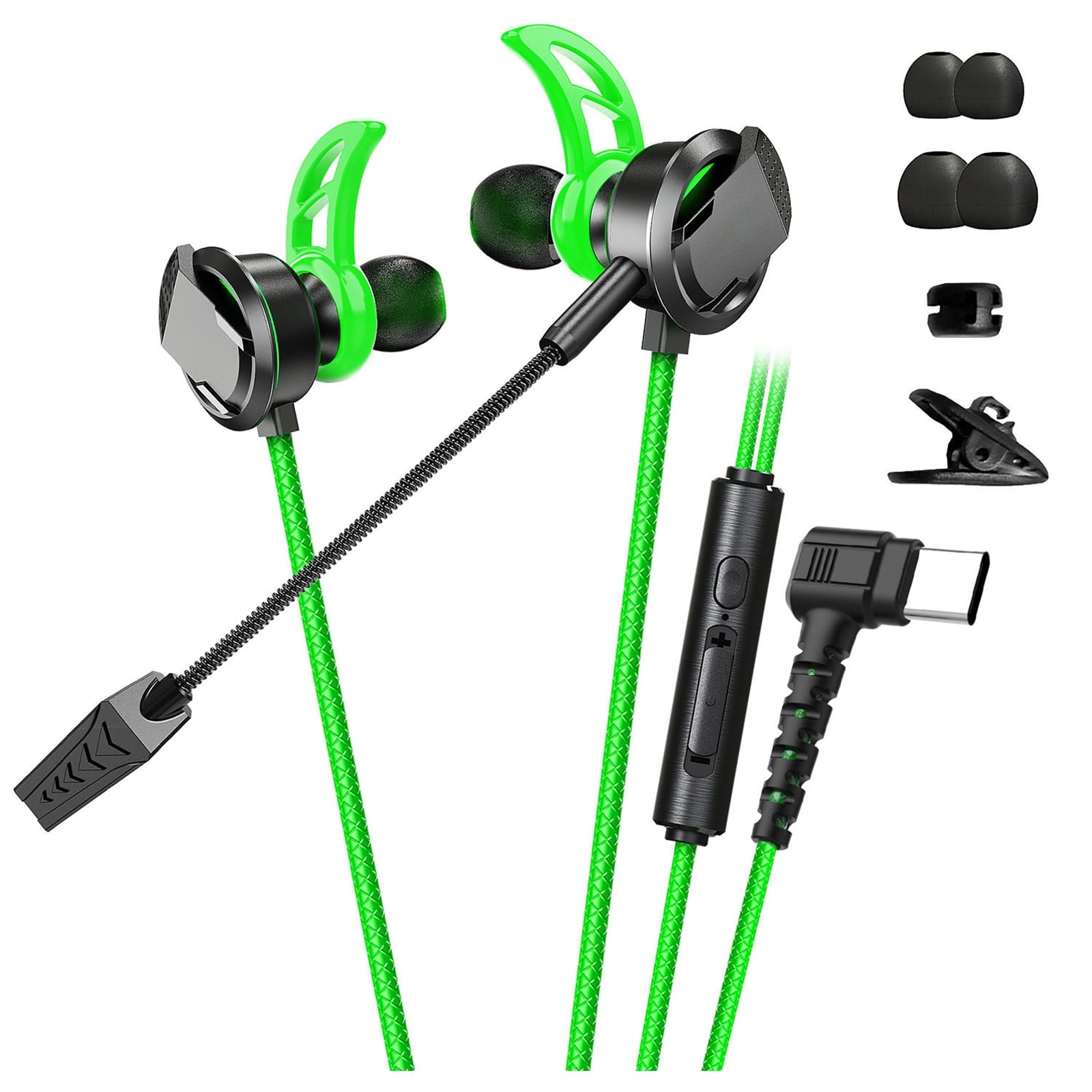 RX3 Pro Wired Earbuds In-Ear Headphones L-Shaped 3.5MM Jack Design Noise Isolating High Sound Earphones For School Students Women Men Green (Type-C plug)