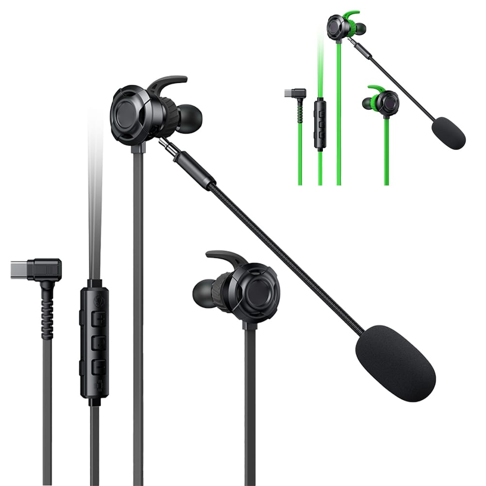 M76 Wired Headphones L-Shaped Type C Jack Stereo Sound Noise Isolating Wired Gaming Earbuds Green - Image 2