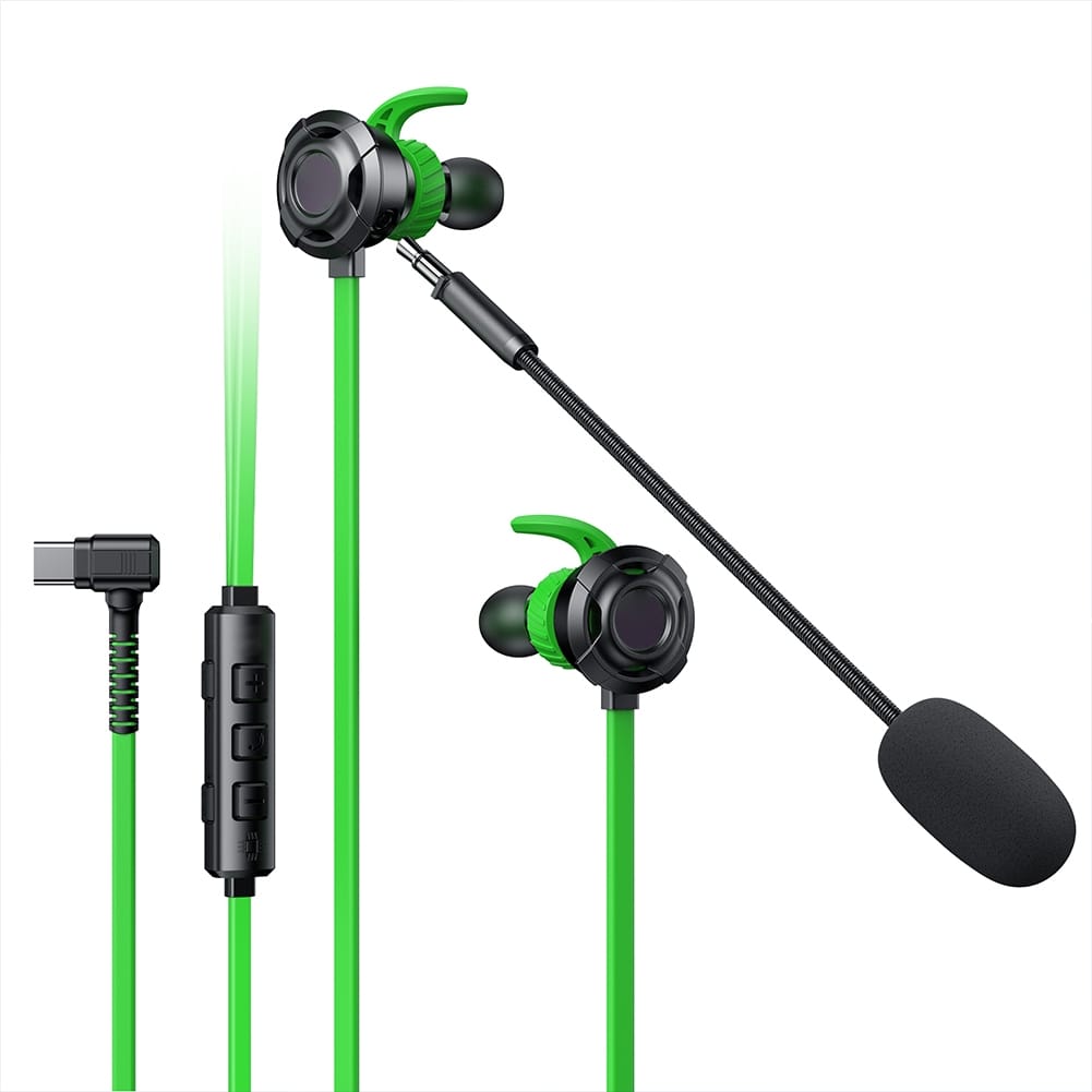 M76 Wired Headphones L-Shaped Type C Jack Stereo Sound Noise Isolating Wired Gaming Earbuds Green - Image 7