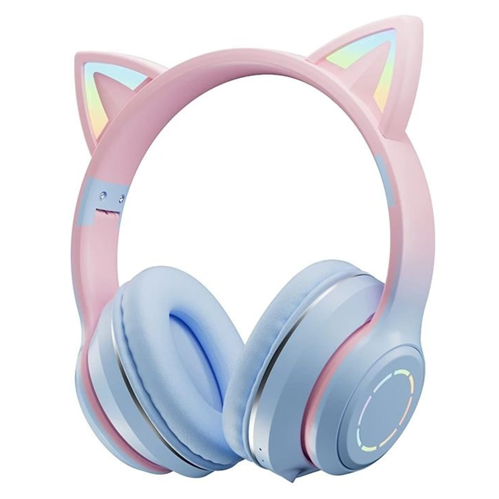 Gradient Cat Ears Noise Canceling Headset Stereo Sound Headphones Wireless Headphones With Built-in Microphone For Home Gaming blue pink