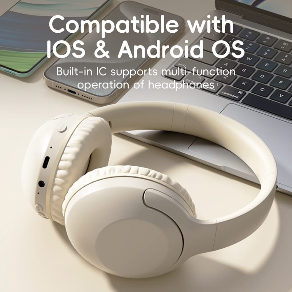 SPACEO3 Wireless Headset over Ear Computer Headphones Anc Noise Canceling Headset Beige - Image 2