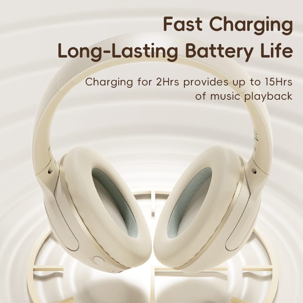 SPACEO3 Wireless Headset over Ear Computer Headphones Anc Noise Canceling Headset Beige - Image 3