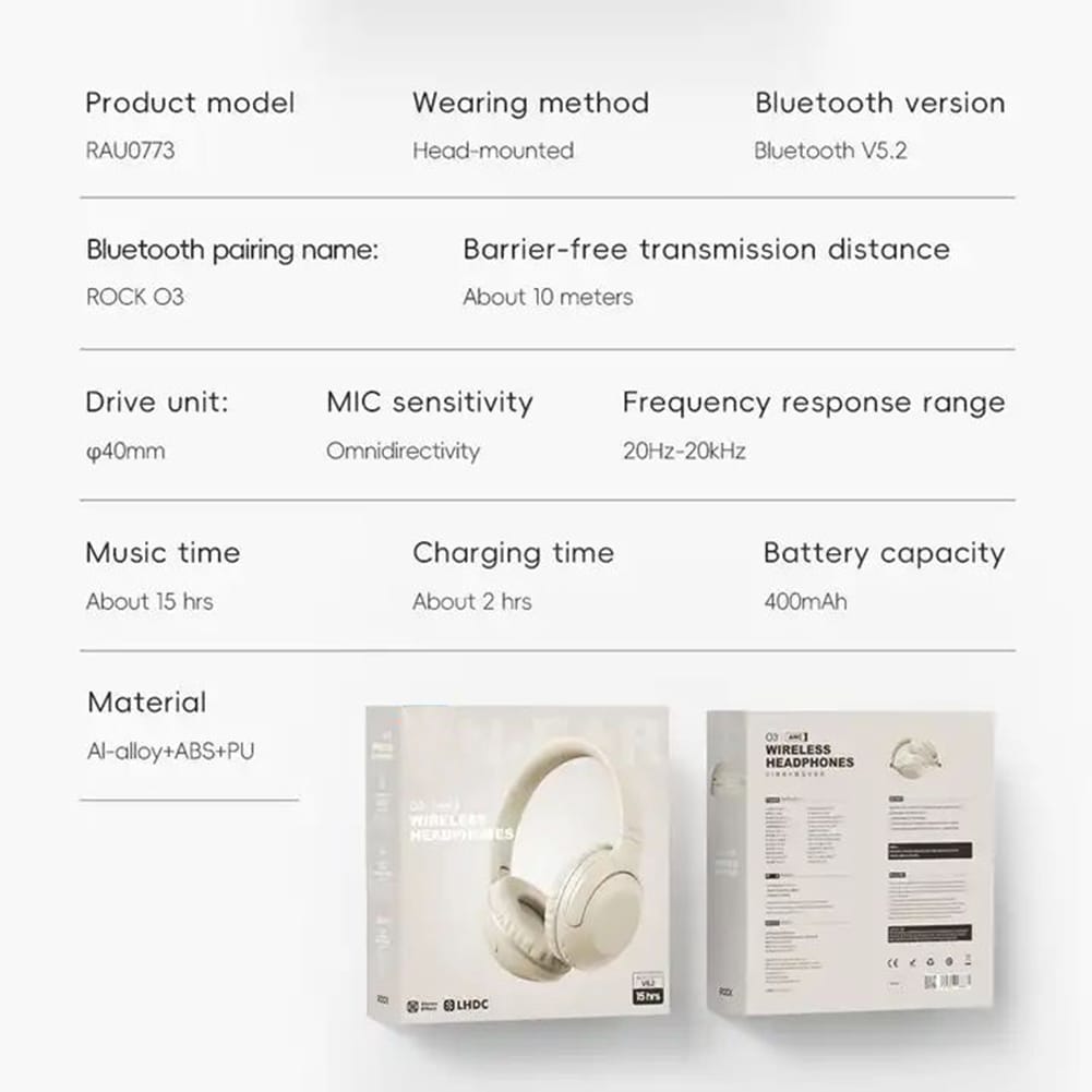 SPACEO3 Wireless Headset over Ear Computer Headphones Anc Noise Canceling Headset Beige - Image 4