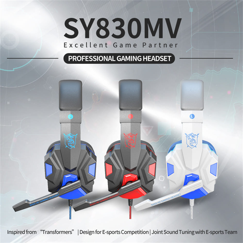 SY830MV Wired Headsets Over-Ear Stereo Earphones Cool Lighting Gaming Headset for Smart Phones Computer Laptop Tablet Dark Blue - Image 2