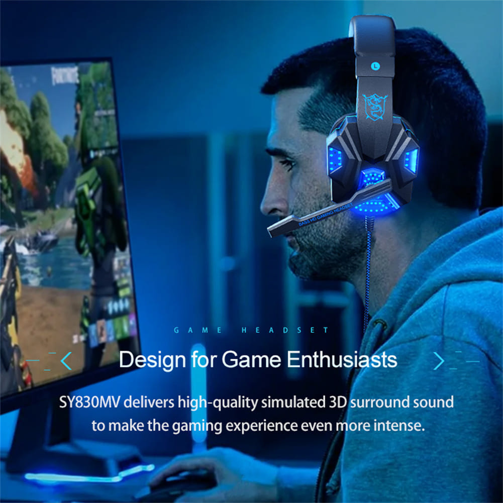 SY830MV Wired Headsets Over-Ear Stereo Earphones Cool Lighting Gaming Headset for Smart Phones Computer Laptop Tablet Dark Blue - Image 3