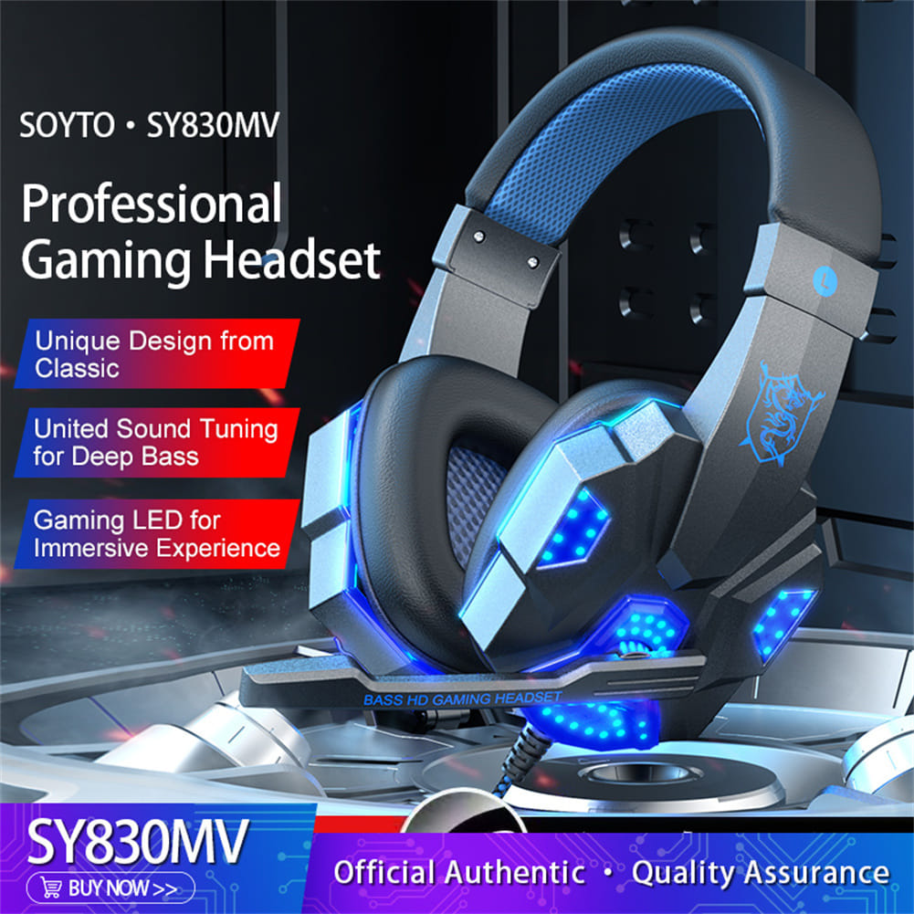 SY830MV Wired Headsets Over-Ear Stereo Earphones Cool Lighting Gaming Headset for Smart Phones Computer Laptop Tablet Dark Blue - Image 5