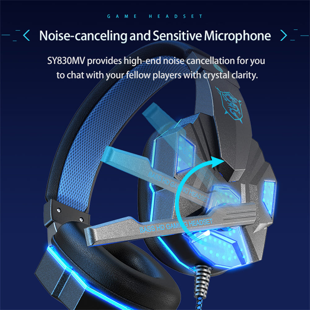 SY830MV Wired Headsets Over-Ear Stereo Earphones Cool Lighting Gaming Headset for Smart Phones Computer Laptop Tablet White Blue - Image 7