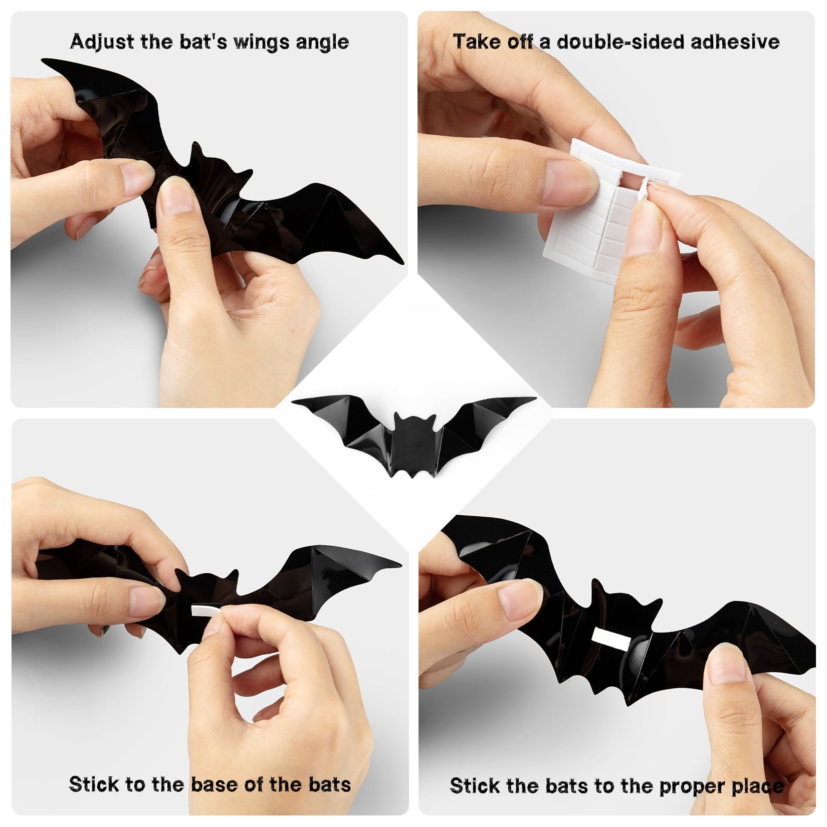US CYNDIE 80PCS 3d Bats Wall Stickers 4 Sizes Halloween Decorative Decals Wallpaper - Image 3