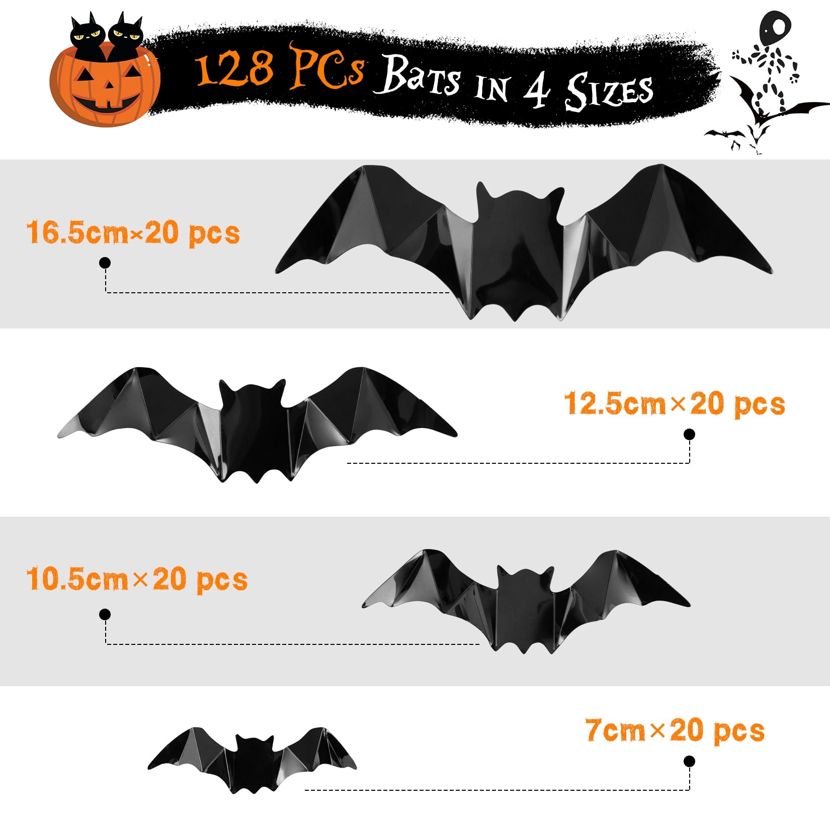 US CYNDIE 80PCS 3d Bats Wall Stickers 4 Sizes Halloween Decorative Decals Wallpaper - Image 4