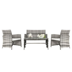 Category: Dropship Gadgets & Gifts, SKU #PHO_0VN097AJ_US, Title: US 4pcs Rattan Table Chairs Set Includes Arm Chairs Coffee Table for Living Room Office Room Decoration Grey