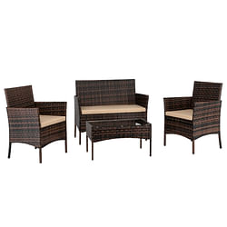 Category: Dropship Gadgets & Gifts, SKU #PHO_0VN09ZZ1_US, Title: US 4pcs Rattan Table Chairs Set Includes Arm Chairs Coffee Table for Living Room Office Room Decoration Brown