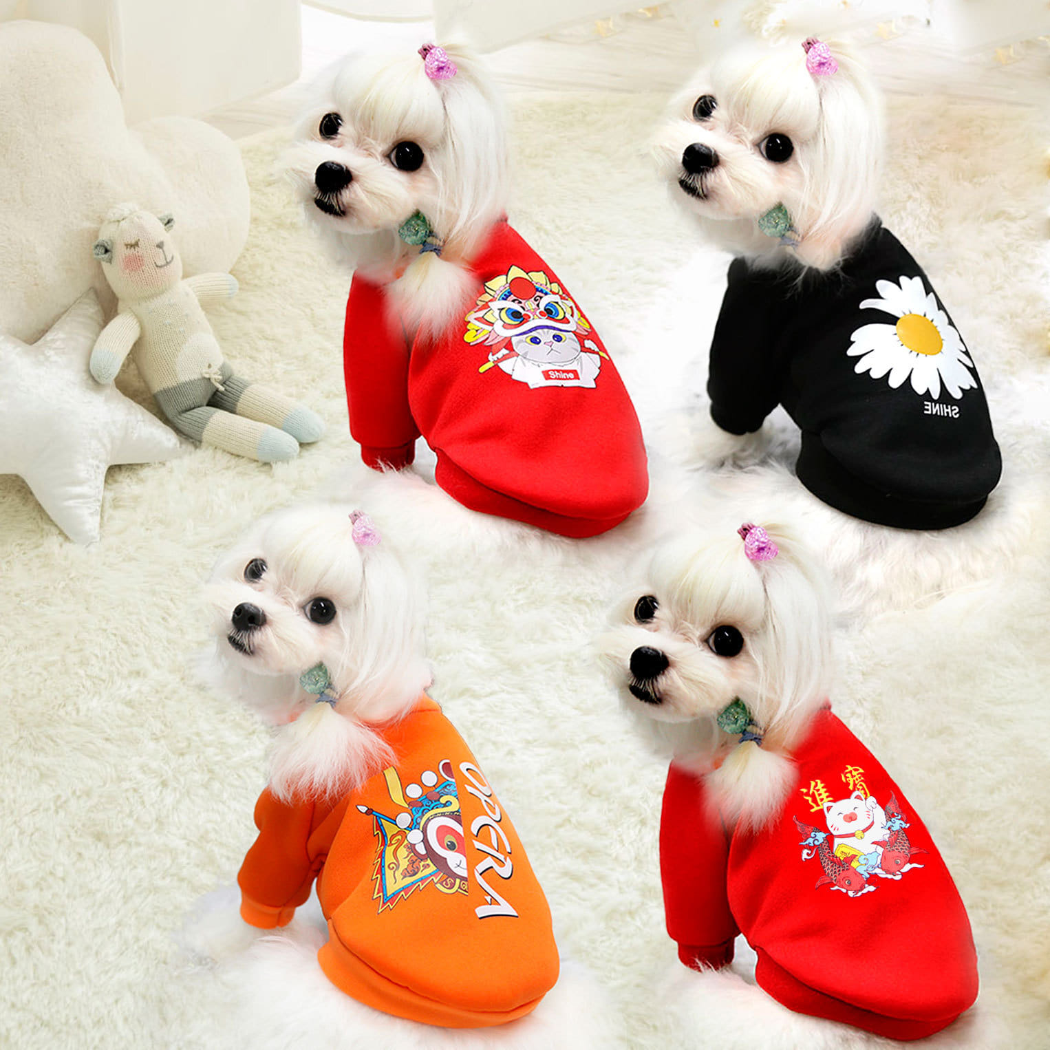 Pet Warm Coat Solid Color Dress Up Clothes Pet Supplies Photo Props For Small Medium Dogs Cats S (bust 35 back length 25cm) - Image 2