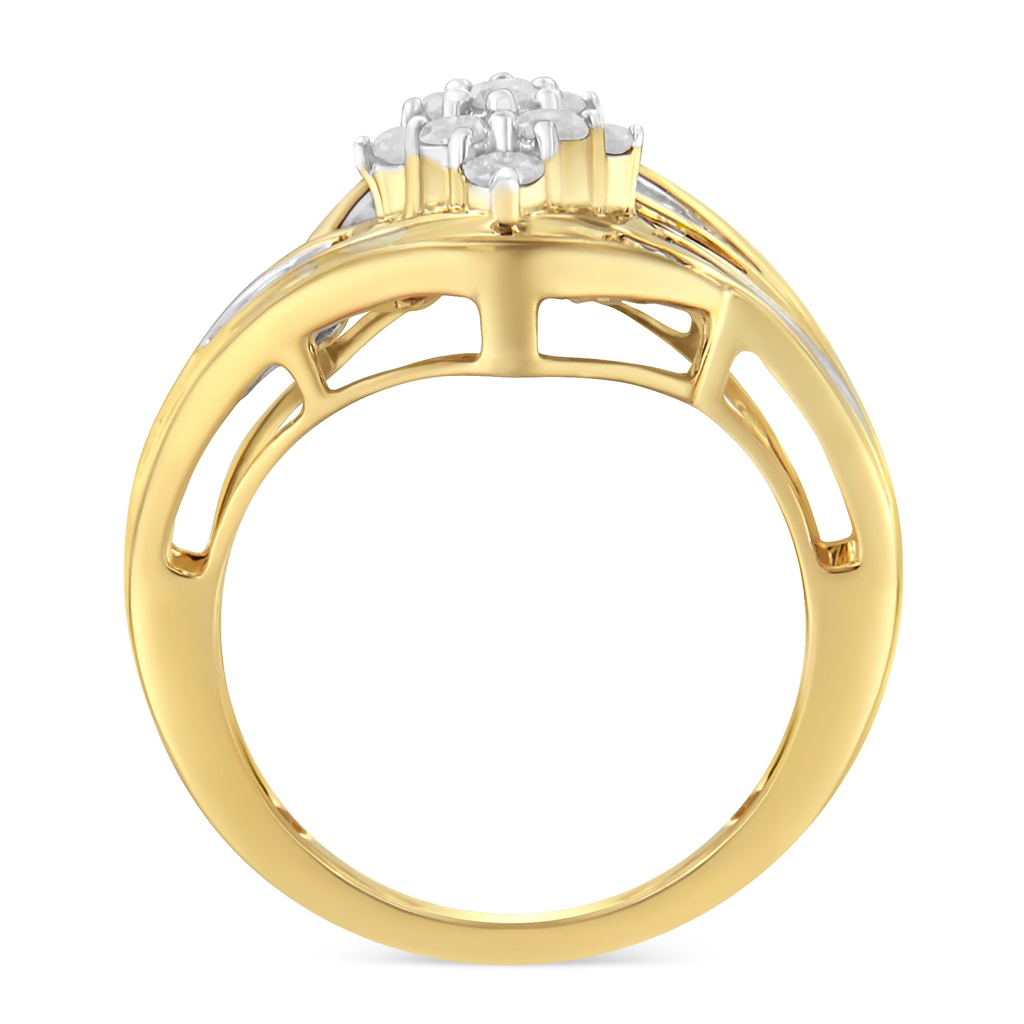 10K Yellow Gold over .925 Sterling Silver Diamond Bypass Cluster Ring (1 Cttw, I-J Color, I2-I3 Clarity) - Size 6-3/4 - Image 2