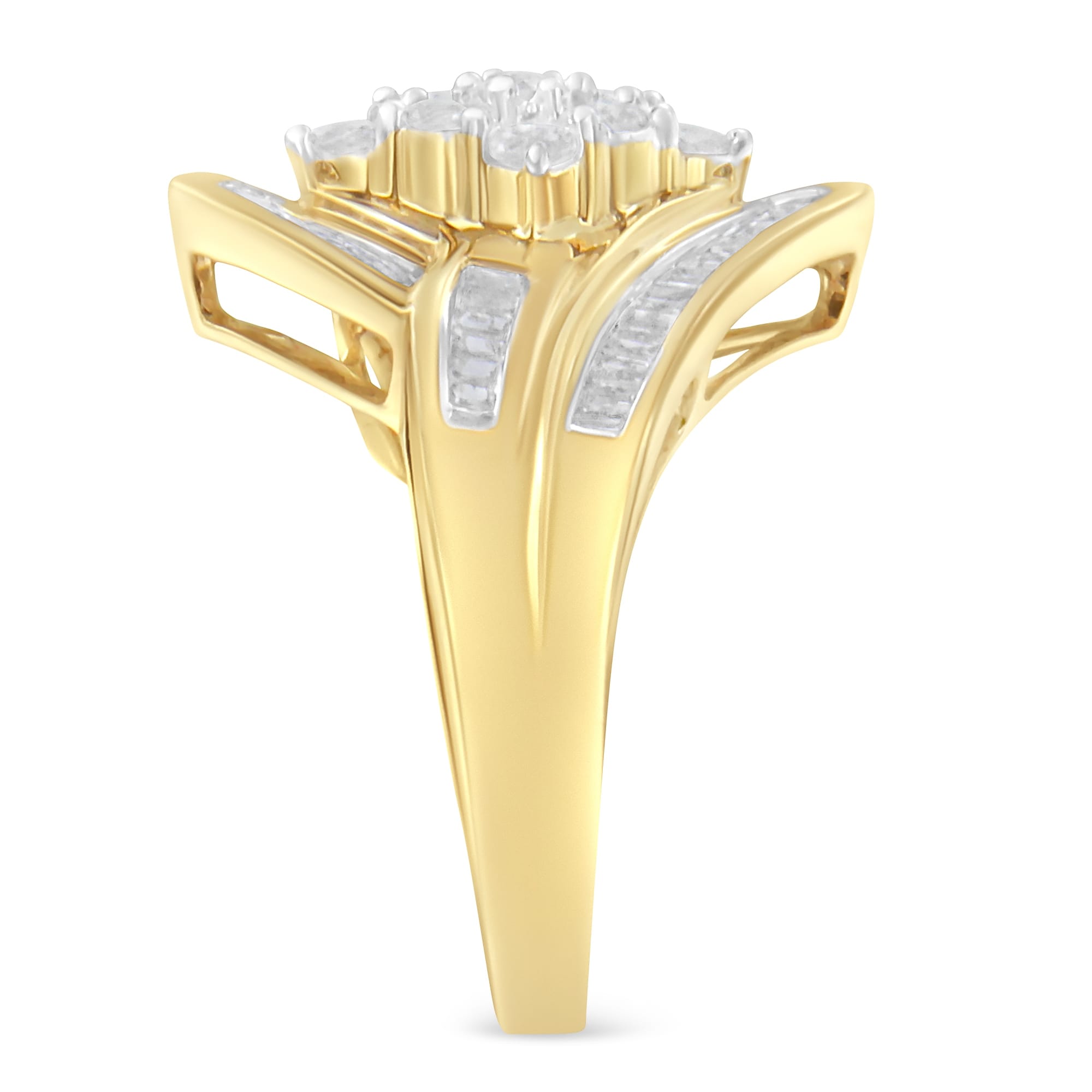 10K Yellow Gold over .925 Sterling Silver Diamond Bypass Cluster Ring (1 Cttw, I-J Color, I2-I3 Clarity) - Size 6-3/4 - Image 5