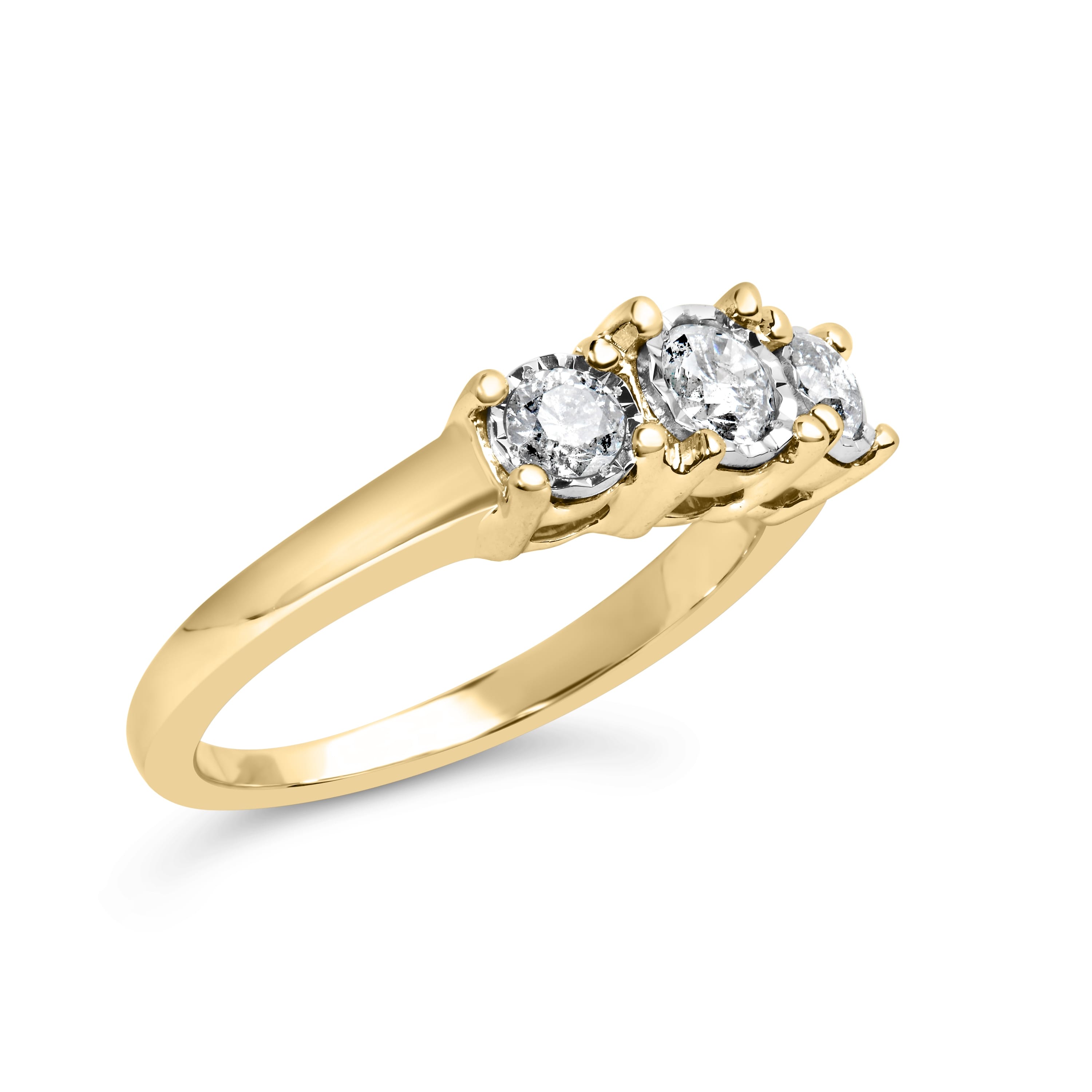 10K Yellow Gold 1/2 Cttw Miracle Set Round Diamond Three Stone Illusion Plate Ring (I-J Color, I2-I3 Clarity) - Size 7 - Image 3
