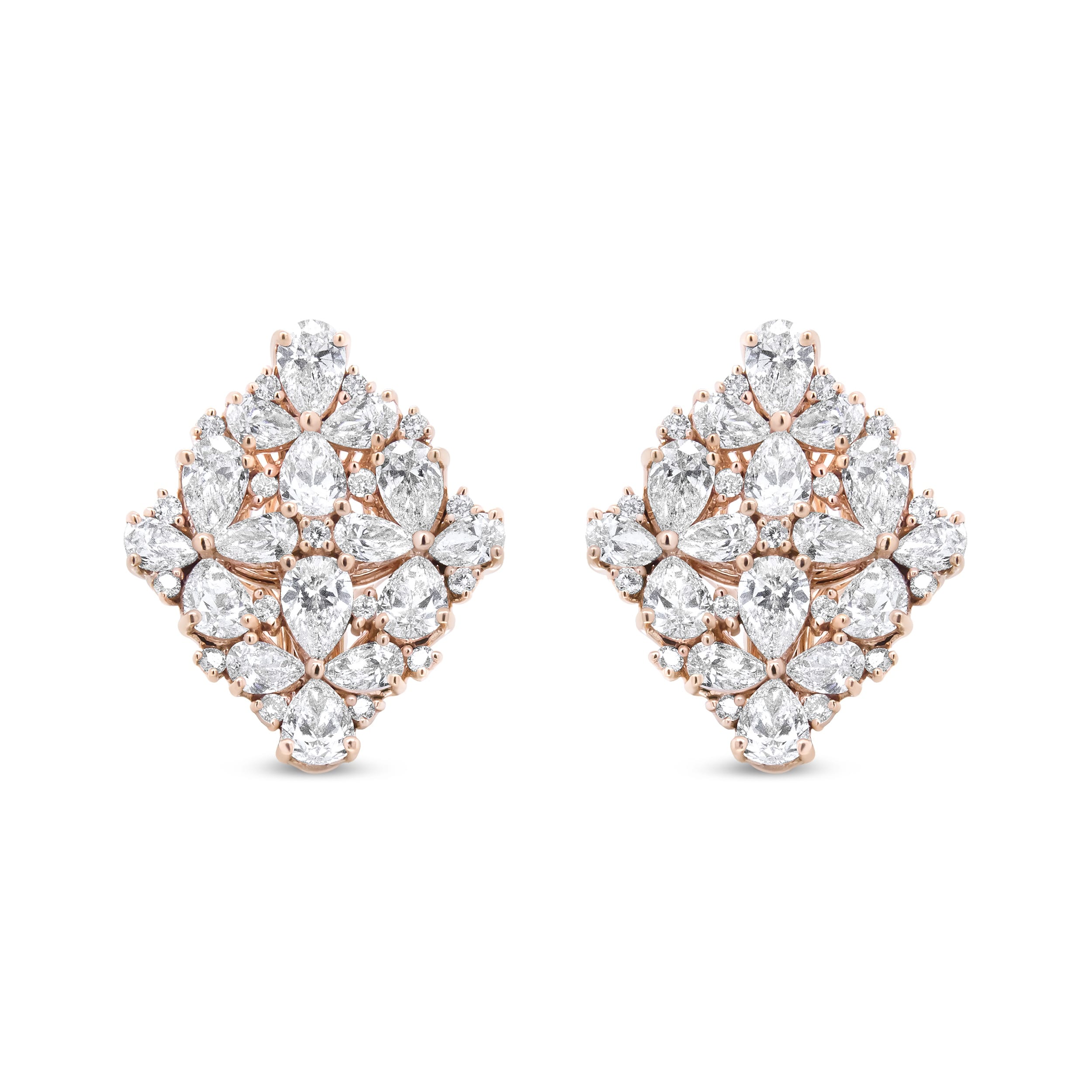 18K Rose Gold 8 1/3 Cttw Pear and Round Diamond Floral Cluster Omega Earrings (F-G Color, VS1-VS2 Clarity)