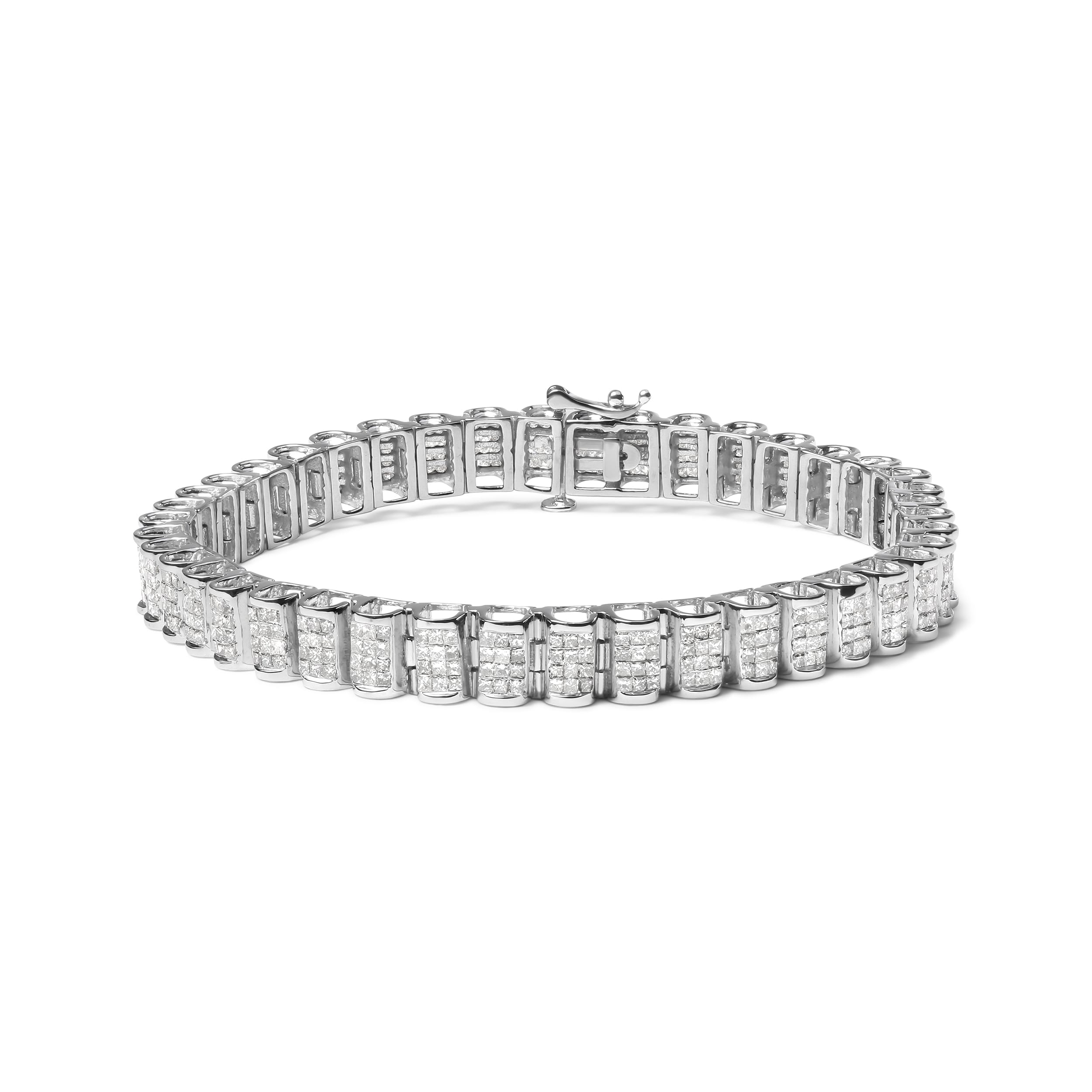 14K White Gold 5.00 Cttw Square Princess Cut White Diamond Rectangular Invisible Set Link Tennis Bracelet (H-I Color, SI2-I1 Clarity) - 7.5" Inches