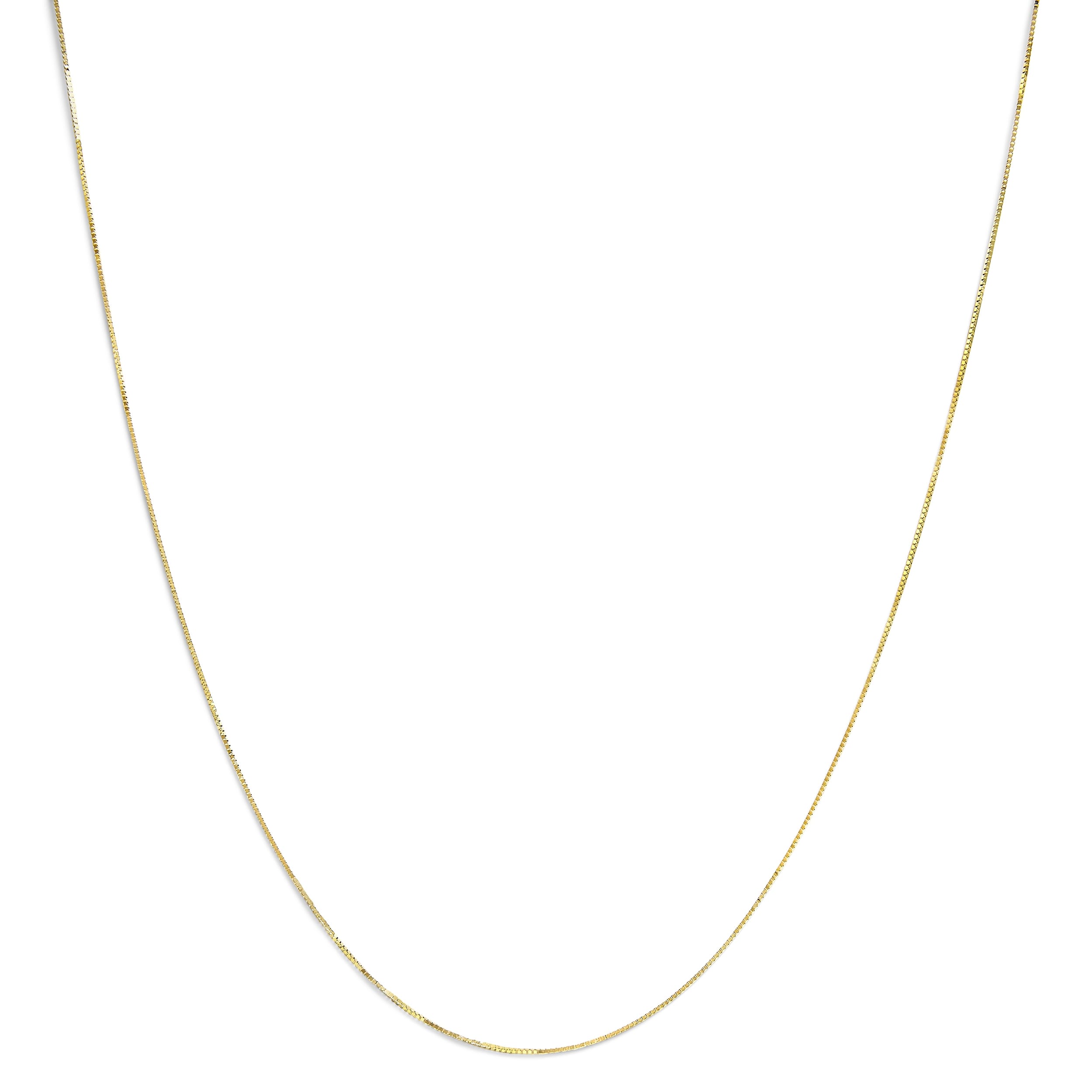 Solid 14K Yellow Gold 0.75mm Classic Box Chain Necklace. Unisex Chain - Size 20 Inches