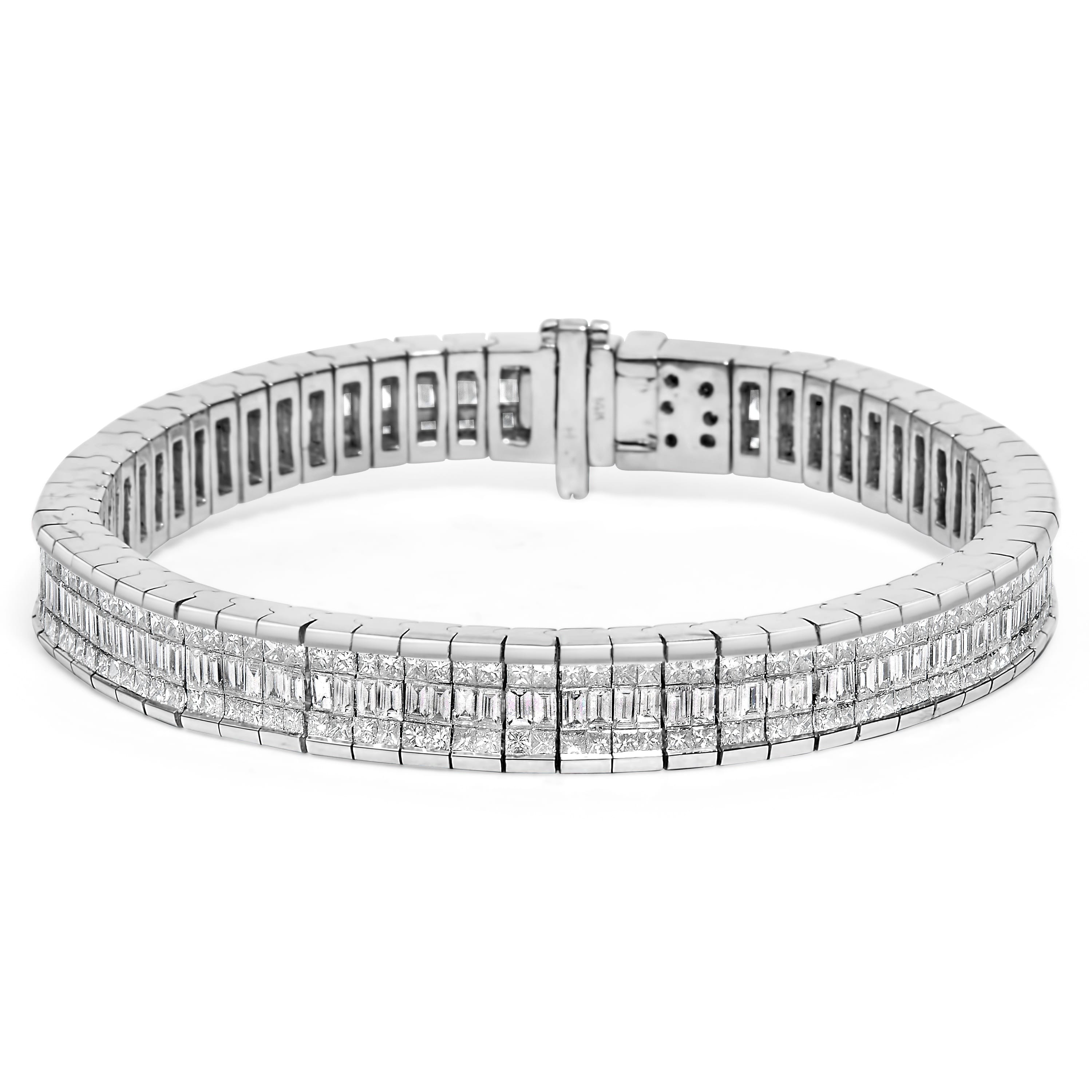 14K White Gold 7 7/8 Cttw Princess and Baguette Diamond Eternity Line Tennis Bracelet (G-H Color, SI1-SI2 Clarity) - 7" Inches