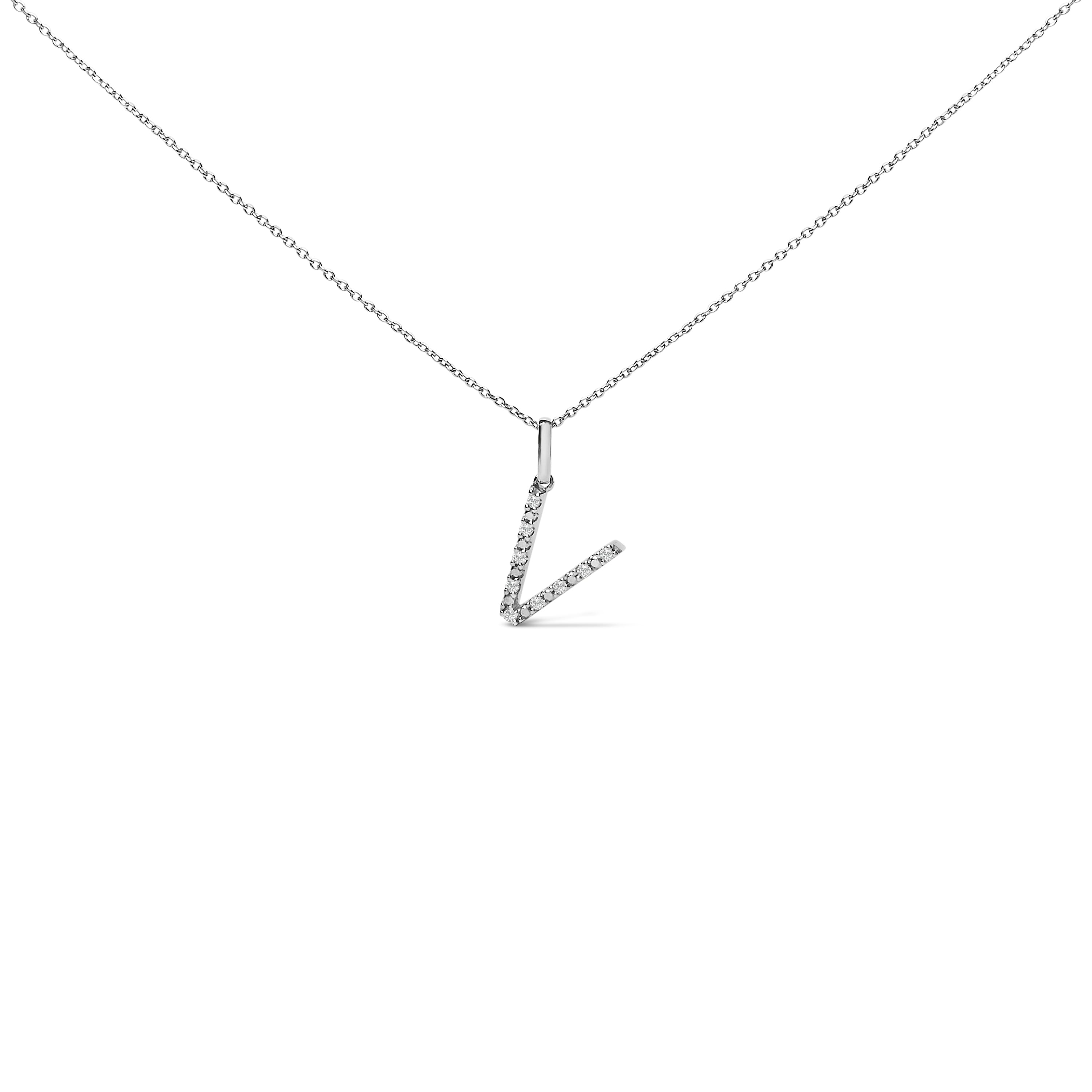 Sterling Silver Diamond Accent "V" Initial Pendant Necklace