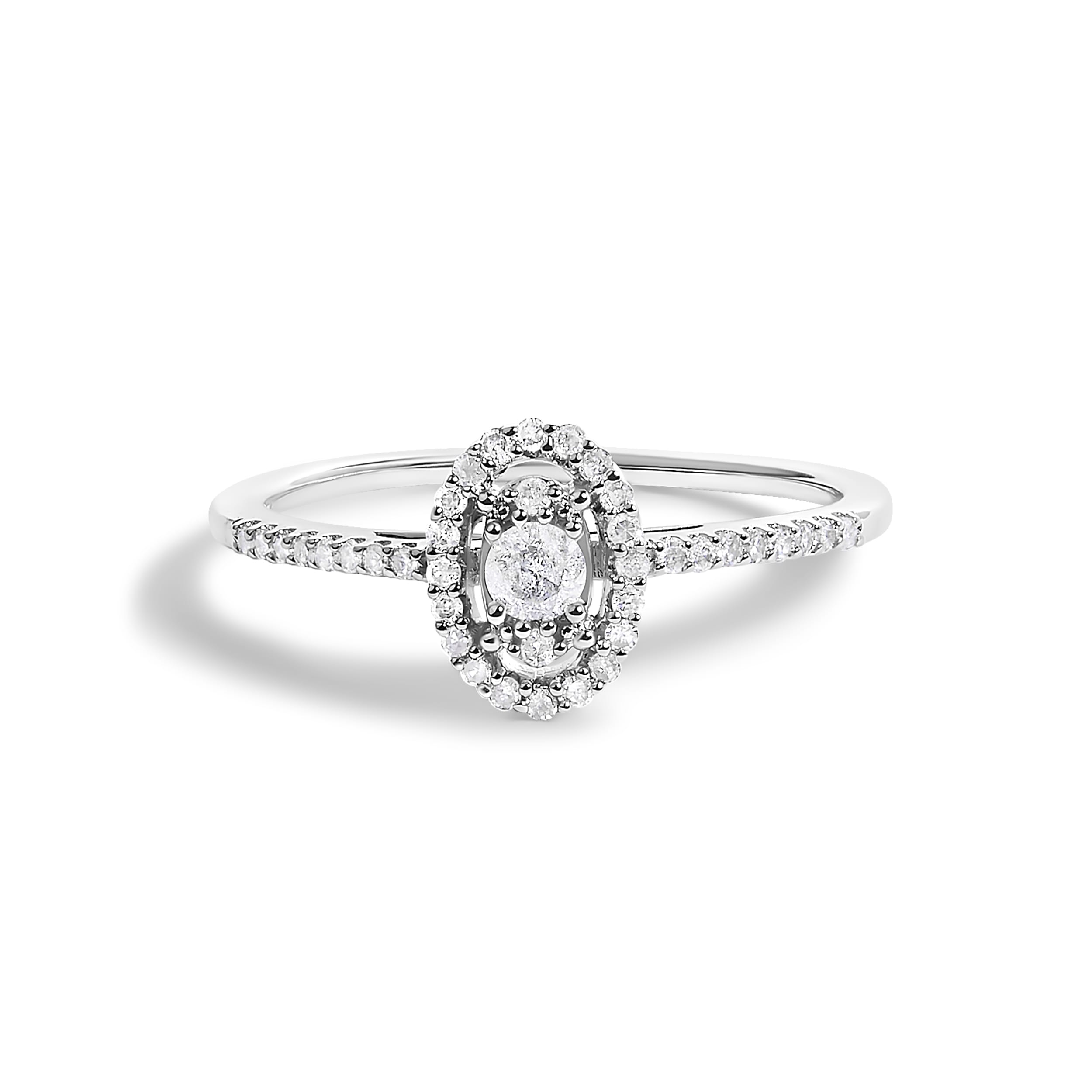 14K White Gold 1/5 Cttw Diamond Oval Shape With Halo Engagement Ring (H-I Color, I1-I2 Clarity) - Size 7.5