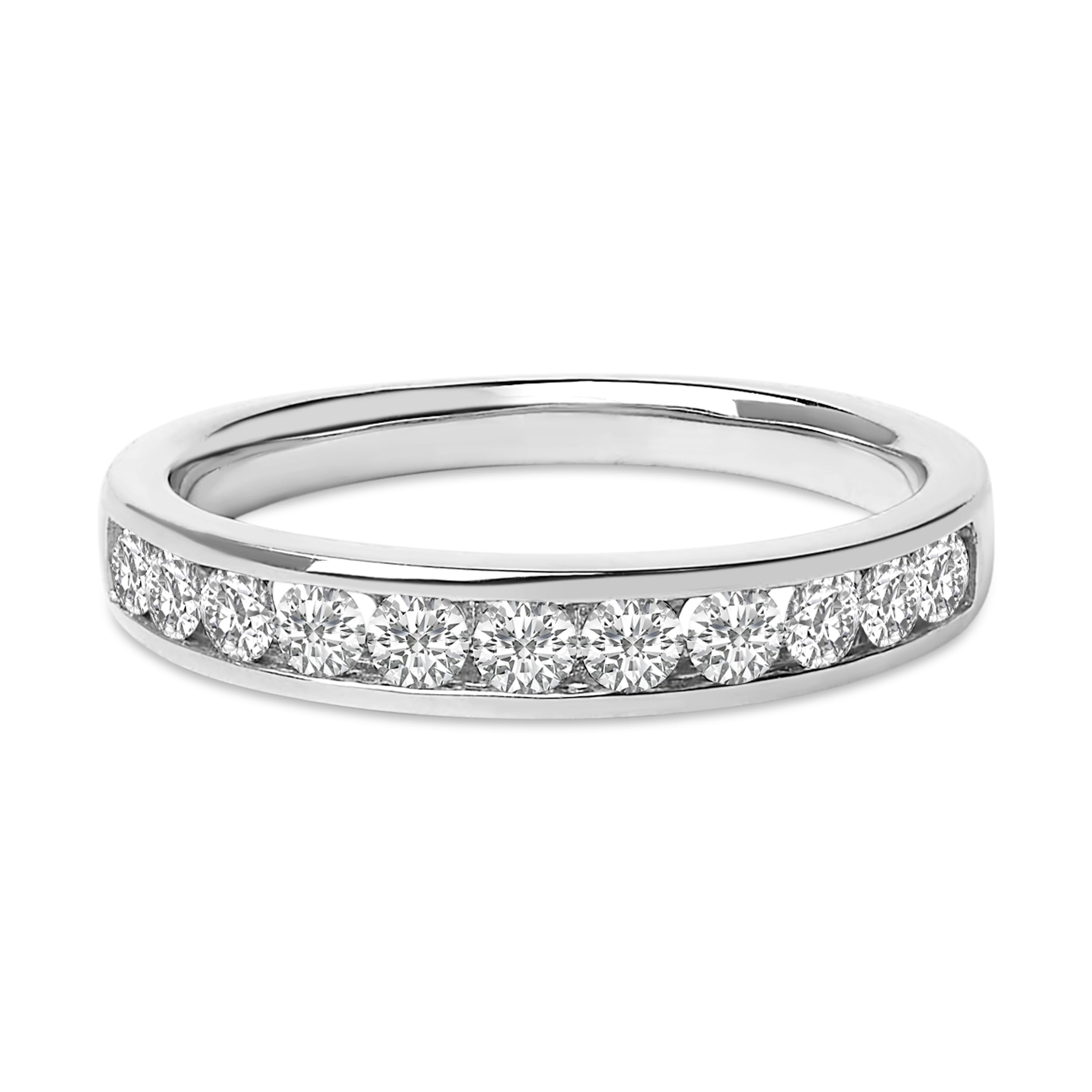 14K White Gold 1/2 Cttw Round Diamond 11 Stone Channel Set Band