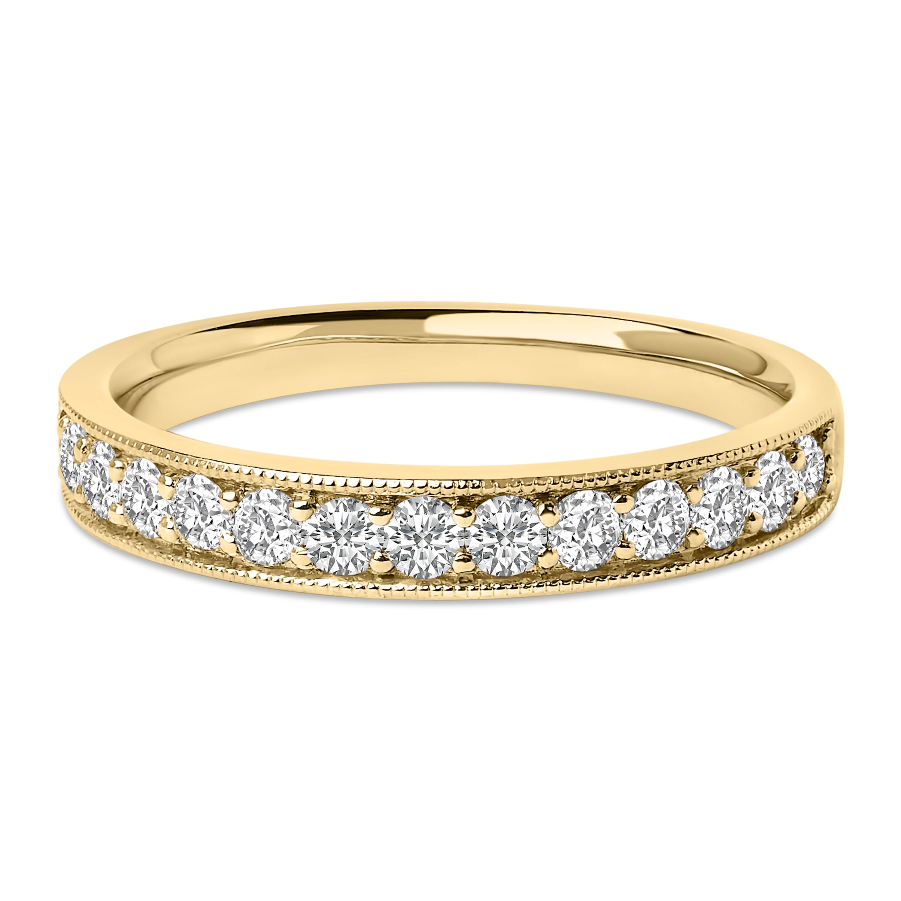 14K Yellow Gold 1/2 Cttw Round Diamond Milgrain Wedding Band