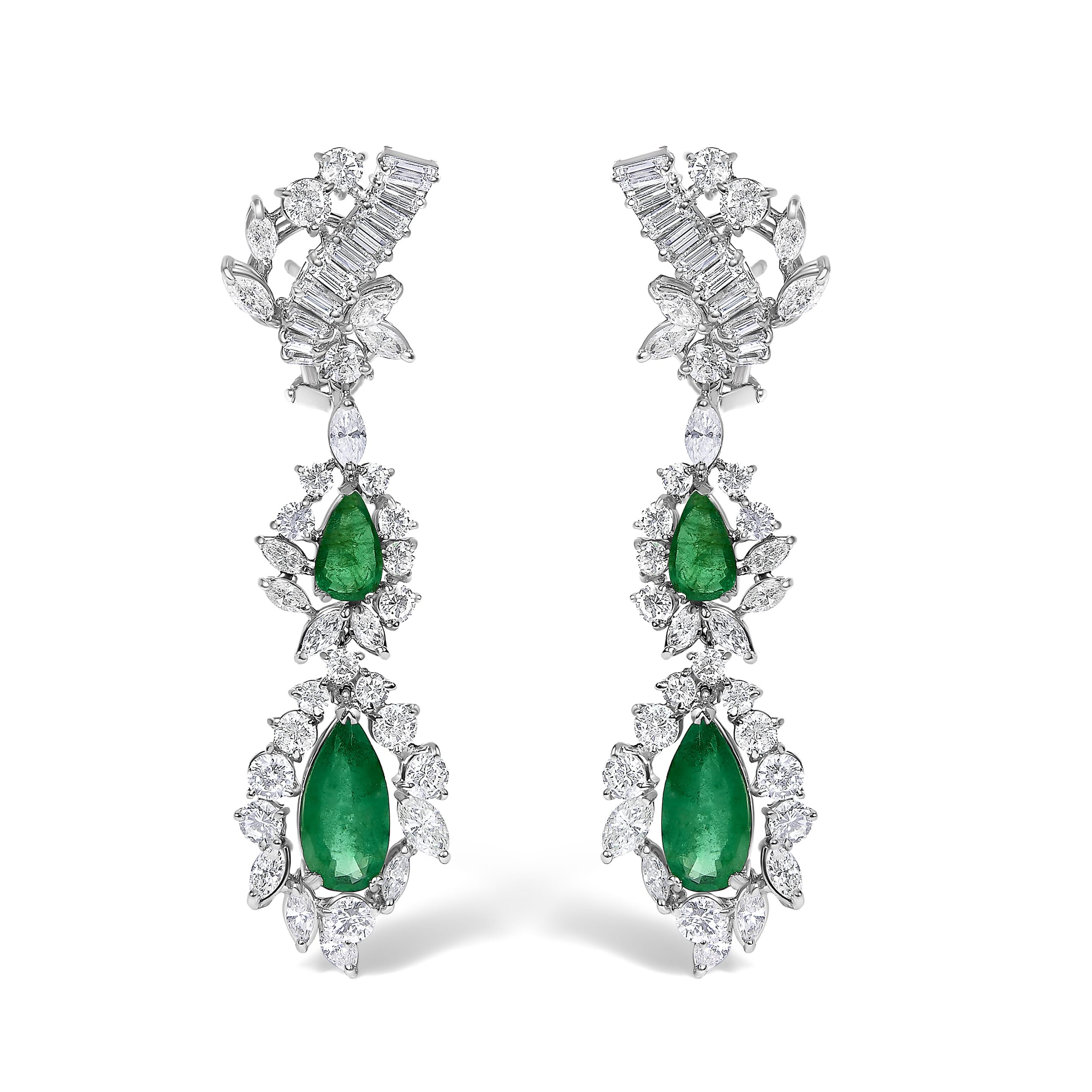 Certified Platinum 38.0 Cttw Diamond and 19 3/4 Cttw Brazilian Green Emerald Necklace, Bracelet & Earrings Three-Piece Set - Image 4